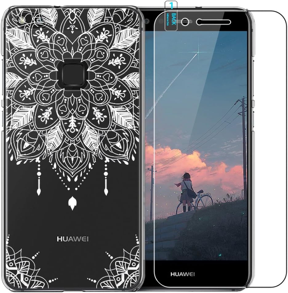 Huawei P10 Lite Case with Tempered Glass Screen Protector, Blossom01 Ultra Thin Soft Gel TPU Silicone Case Cover with Cute Cartoon for Huawei P10 Lite - Mandala