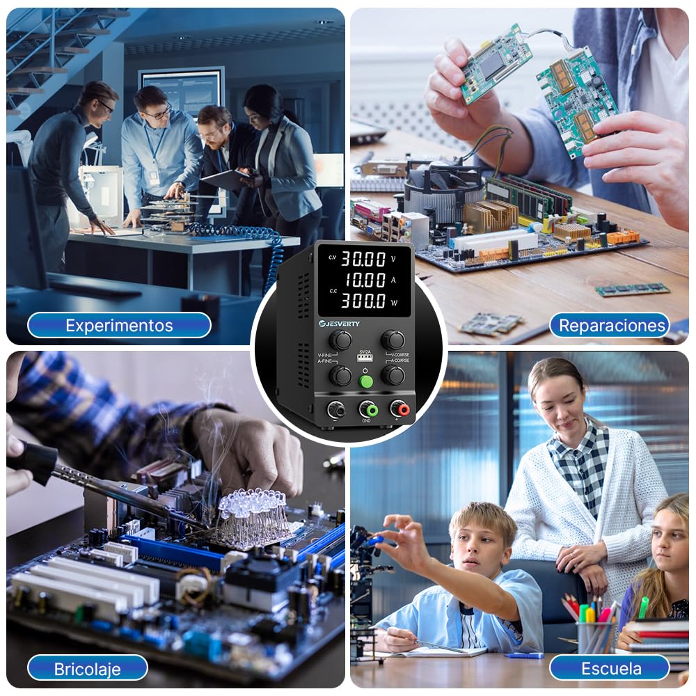 Fuente de Alimentación Regulable 30V 10A DC Fuentes de Alimentación de Laboratorio Fuente de Alimentacion de Banco Ajustable Pantalla LED de 4 Dígitos Jesverty SPS-3010N