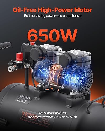 Miniatura 2 de VEVOR Compresor de aire, tanque de acero de 8 galones, 1HP 2.2 CFM@90 PSI Compresor de aire libre de aceite y presión máx. 120PSI, compresor