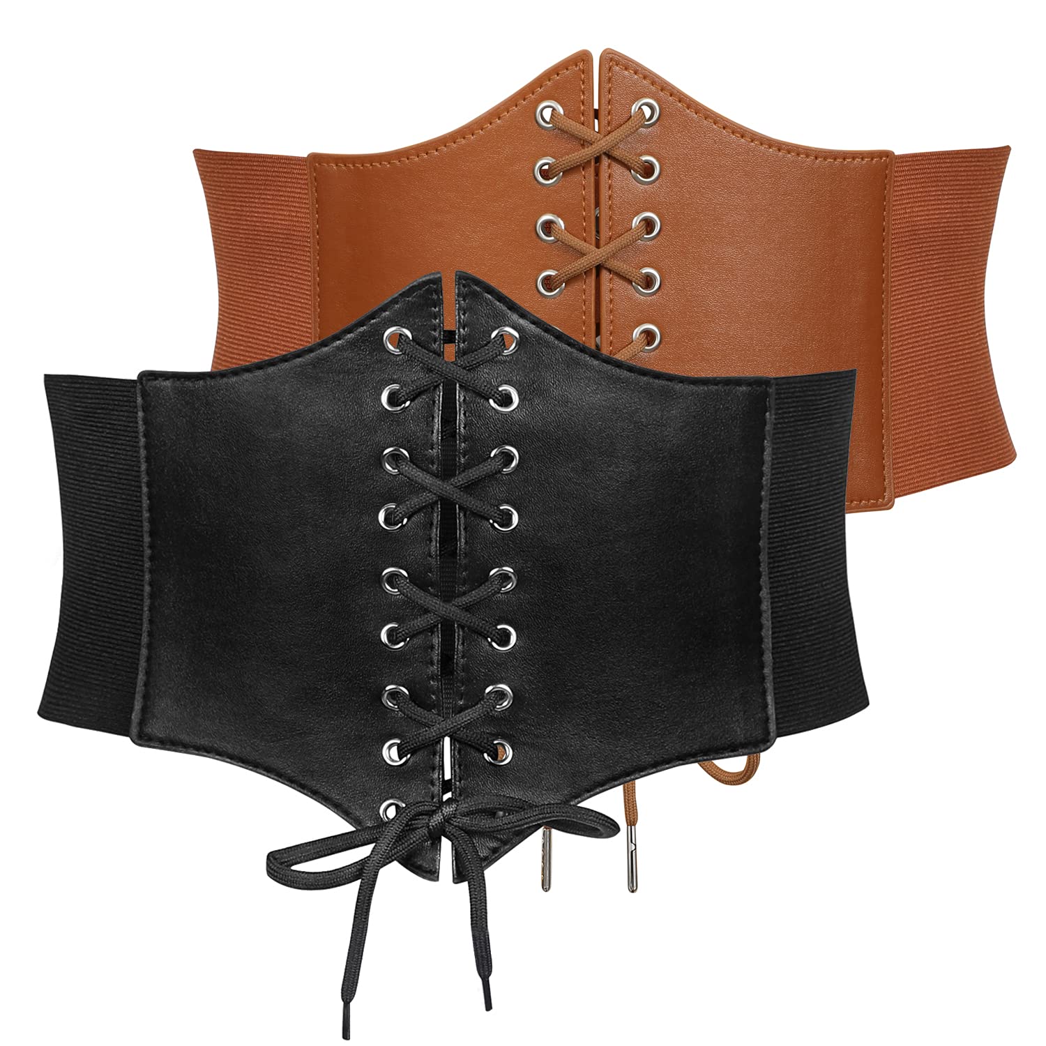 JASGOOD 2 Pack Womens Elastic Costume Waist Belt Lace-up Tied Waspie Corset Belts for Women Corset Belt