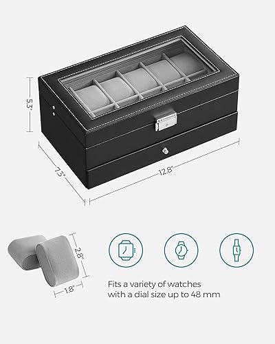 Miniatura 6 de SONGMICS Caja de reloj, Organizador de 12 relojes de hombre, Joyero con cerradura y llaves, Negro UJWB012
