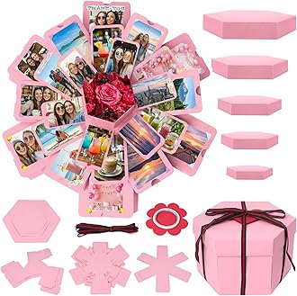 Koogel Explosion Gift Box, Surprise Picture Love Box Pink Exploding Photo Album with DIY Scrapbooking Accessories for Birthday Wedding