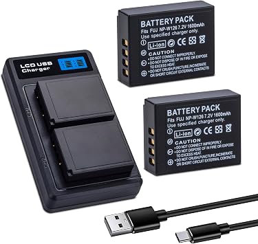 2-Pack 1600mAh NP-W126 NP-W126S Battery with USB-C Dual Charger for Fuji X100F, X100V, X100VI, X100VI, X-S10, X-A5, X-A10, X-E4, X-Pro2, X-Pro3, X-T1, X-T2, X-T3, X-T10, X-T20, X-T30 II, X-T100