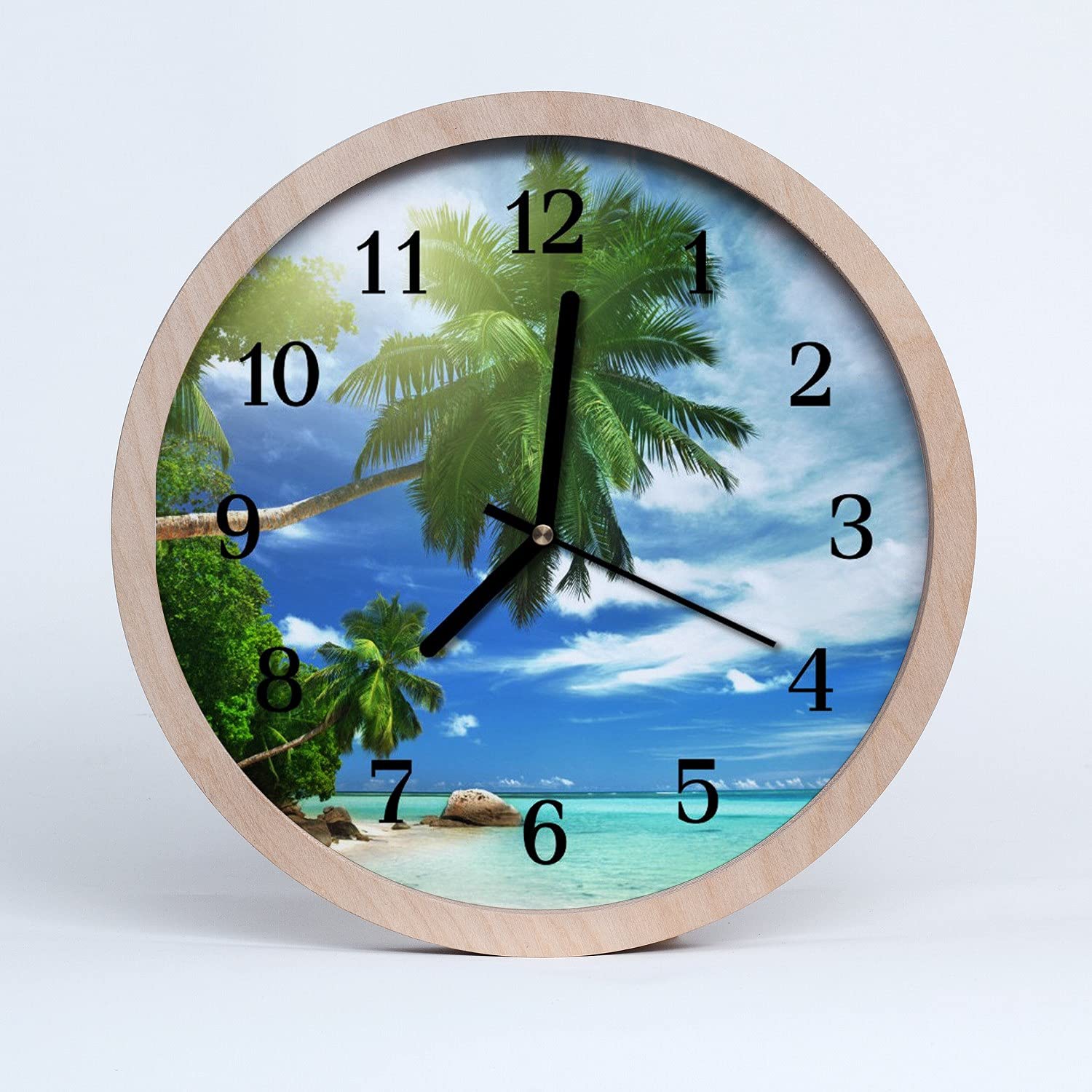 Tulup Reloj de Pared Madera ⌀ 30cm Relojes de Madera De Cuarzo Silencioso Moderno Decoración - Paisaje Palma Islandia