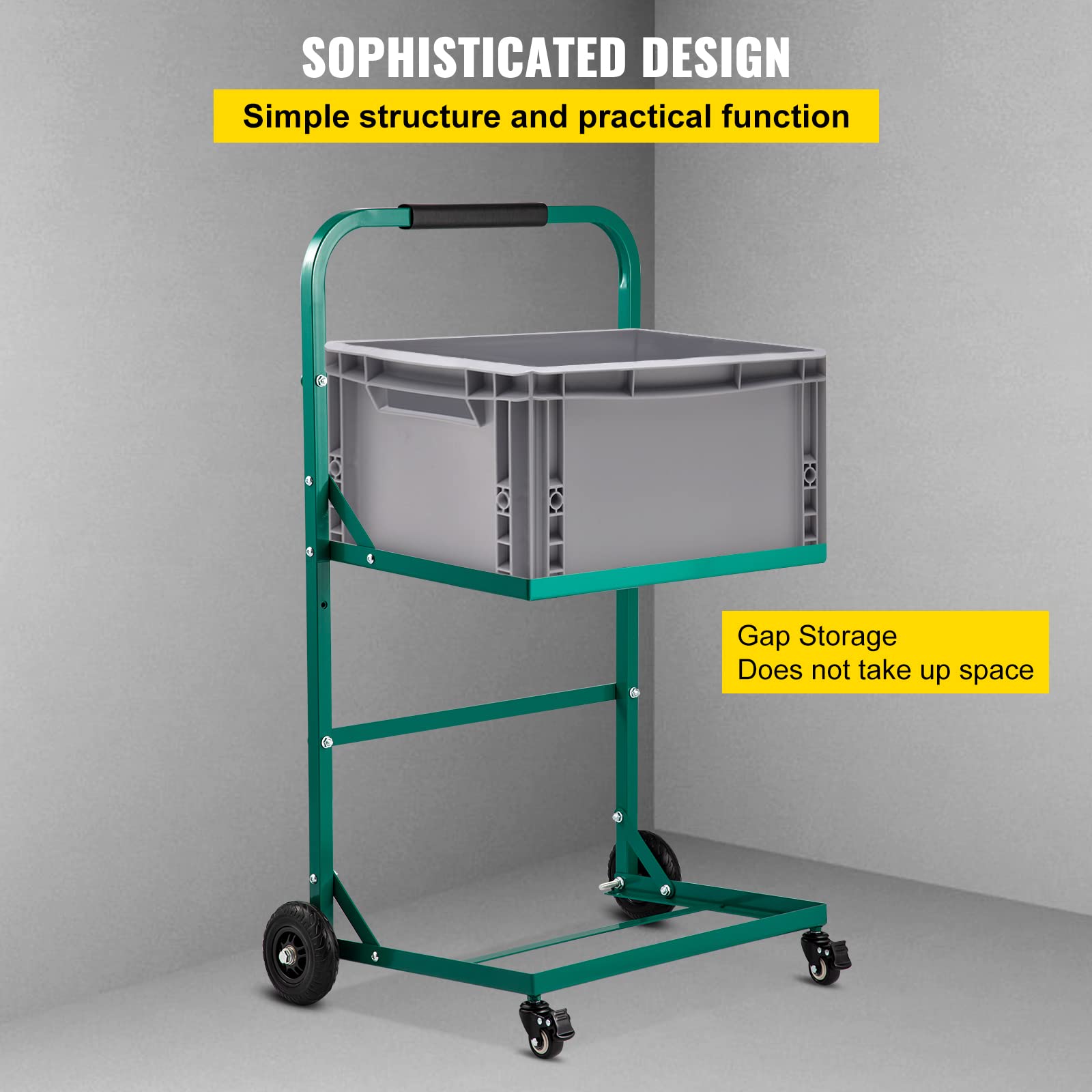 VEVOR Recyclingwagen aus Metall 100 kg Tragfähigkeit Zimmerservicewagen, Grüne Abfallbehälterwagen, Reinigungswagen 4 Rollen rechteckige Werkstattrollwagen, 58 cm x 40 cm x 110 cm für Mülleimer usw.