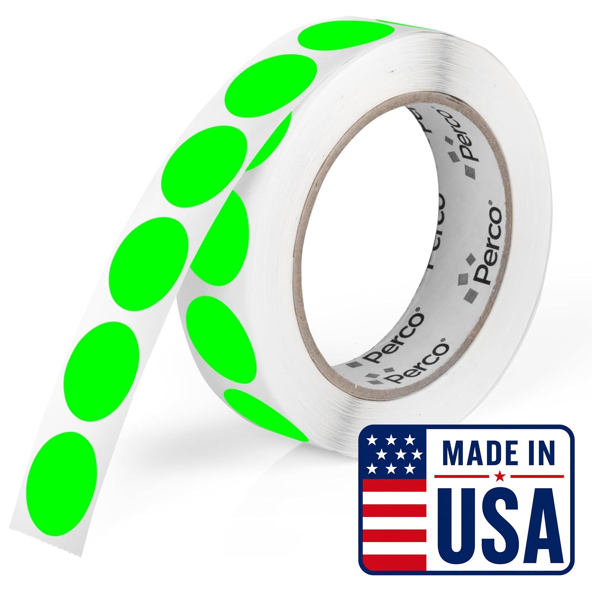 Perco Neon Green Round Circle Dot Sticker 1-Inch Labels with Easy-Tear Perforation, 1,000 Stickers per Roll - in Stock, Approved &amp; Available Labels, High Visibility, Strong Adhesive—Made in USA