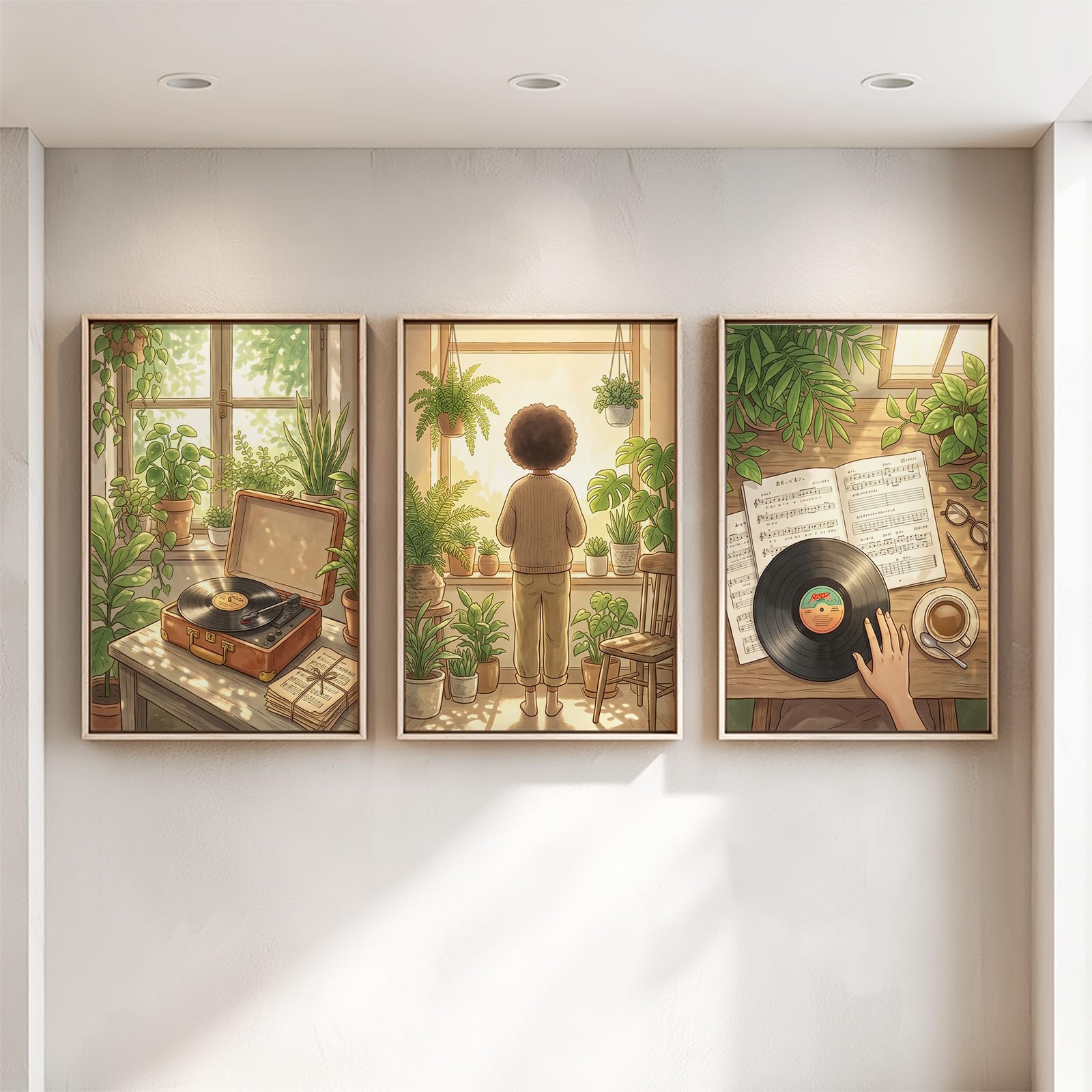 Générique Impression sur Toile Tableaux Decoratifs Muraux Déco Dessin Animé 50 x 70 cm Decoration Murale Peinture, Botanique Musique Tourne-Disque Vinyle, Pour Chambre Maison