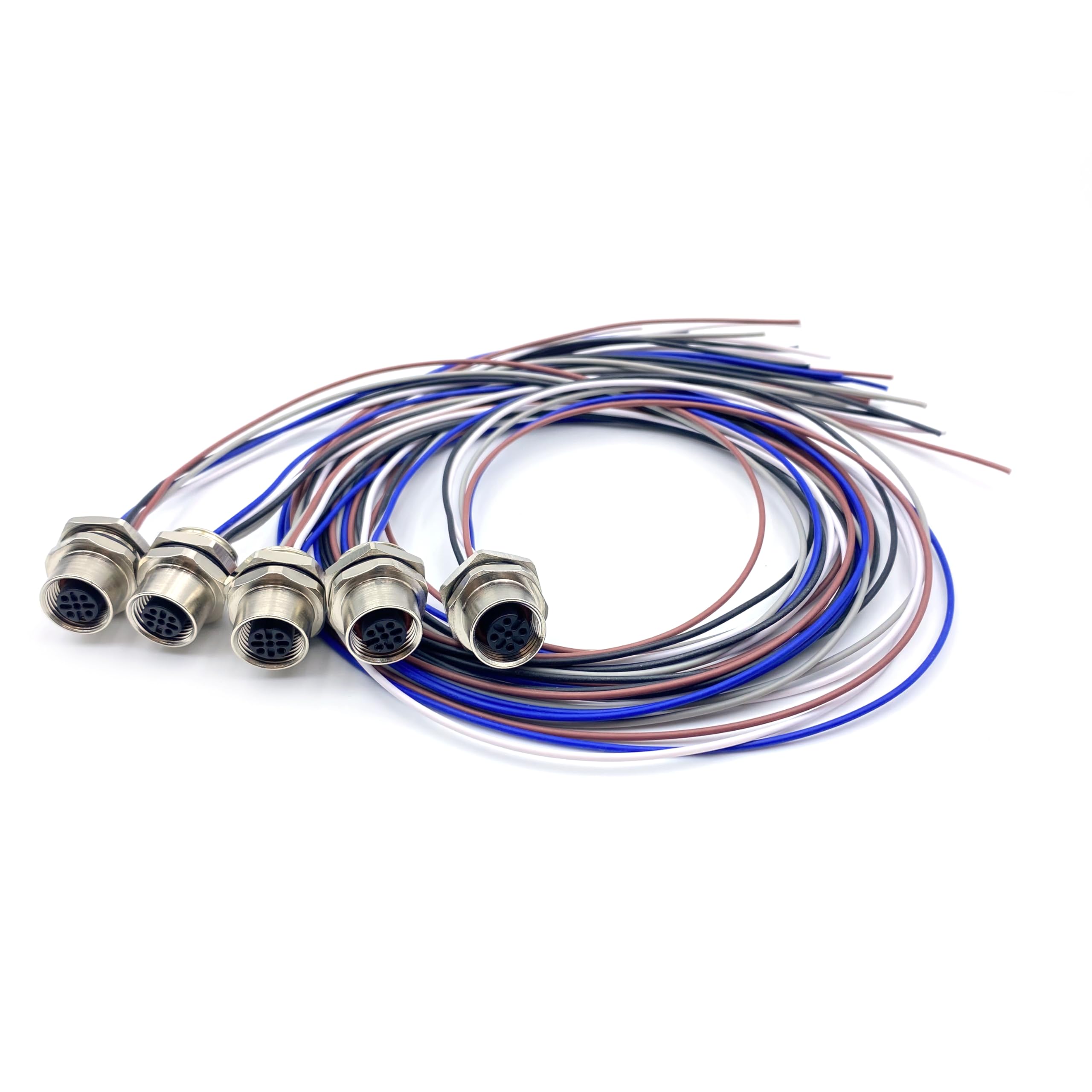 5Pcs M12 5 Pin A Code Female Connector Cable, IP67 Waterproof Back Mount Cable UnShielded Straight Aviation Socket Electrical Cable Sensor Receptacle