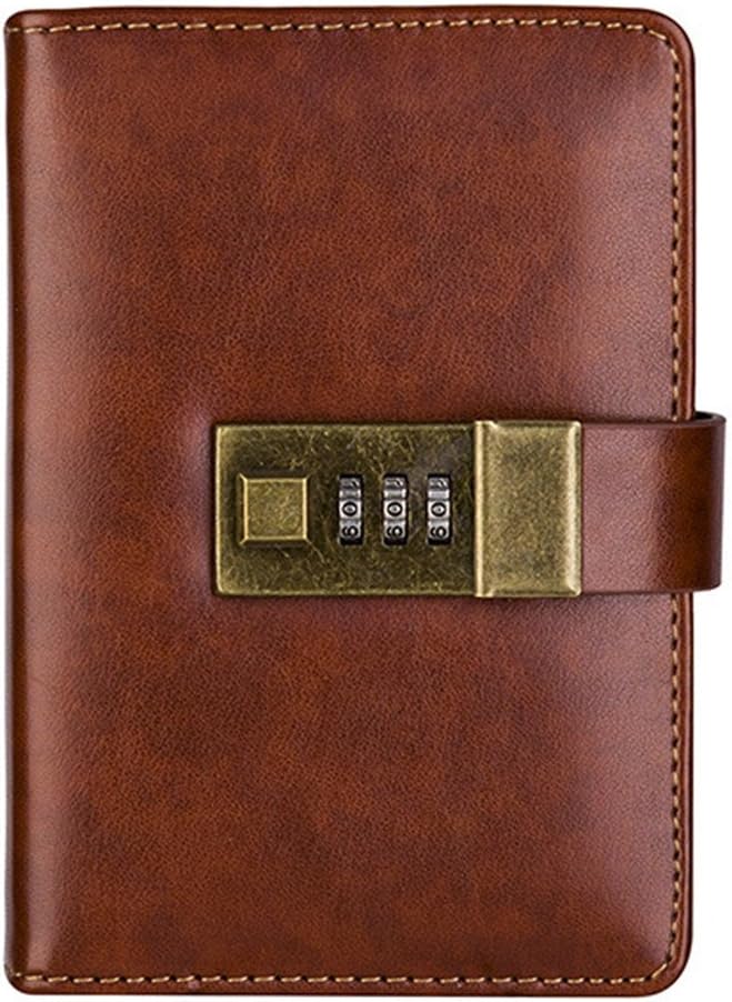 PU Leather Journal Writing Notebook Planner Organizer, Size 10x14.8 Daily Notepad Personal Sketchbook with Combination Lock, Password Diary for Men and Women