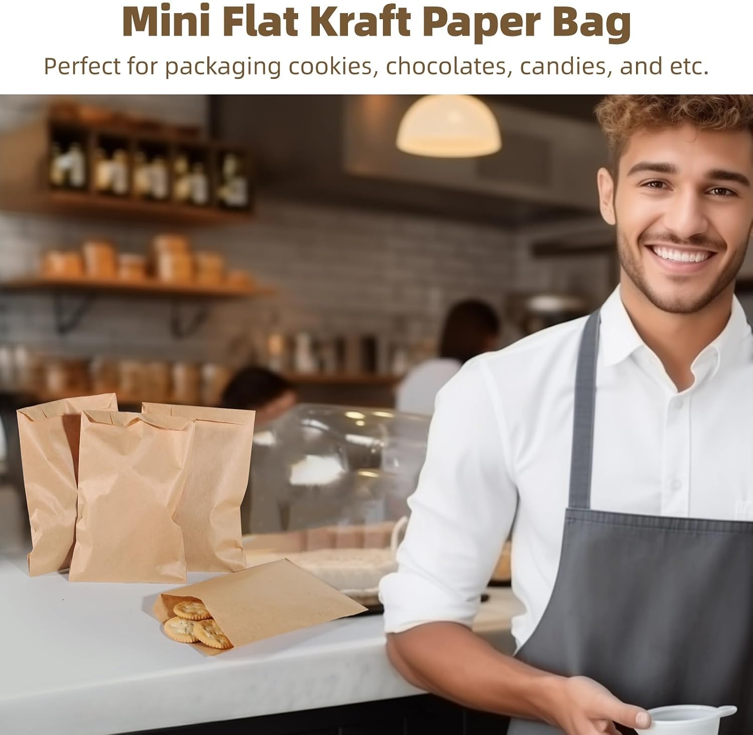 1500 PCS Mini Flat Kraft Paper Bags, 5.9 x 4.3 Inches Brown Paper Bakery Bag, Small Paper Lunch Bag, Kraft Paper Treat Bag, Oil Proof Party Favor Bag for Cookies, Chocolates, Candies, Snacks
