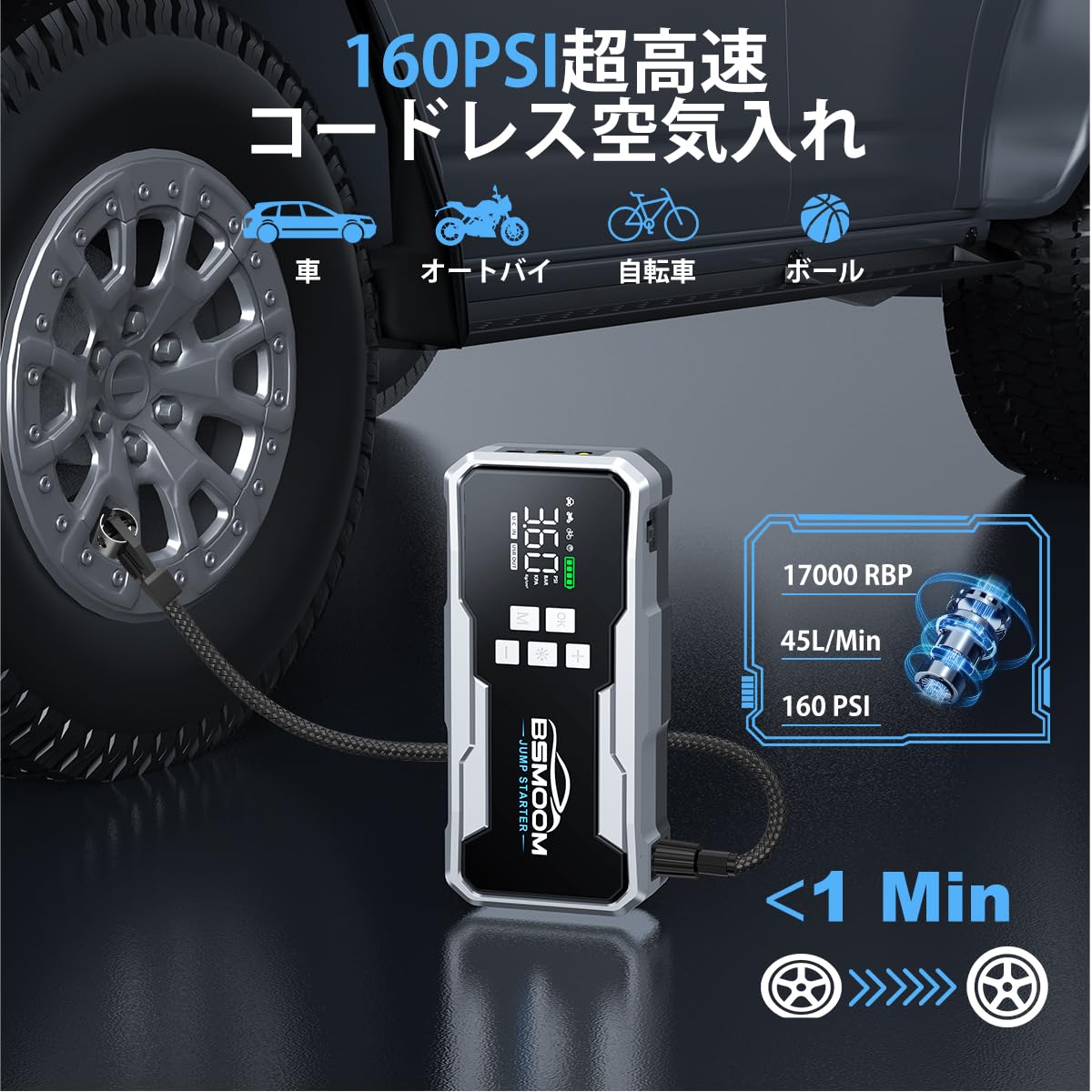 Amazon.co.jp: ジャンプスターター 空気入れ搭載 7000A 12V車用