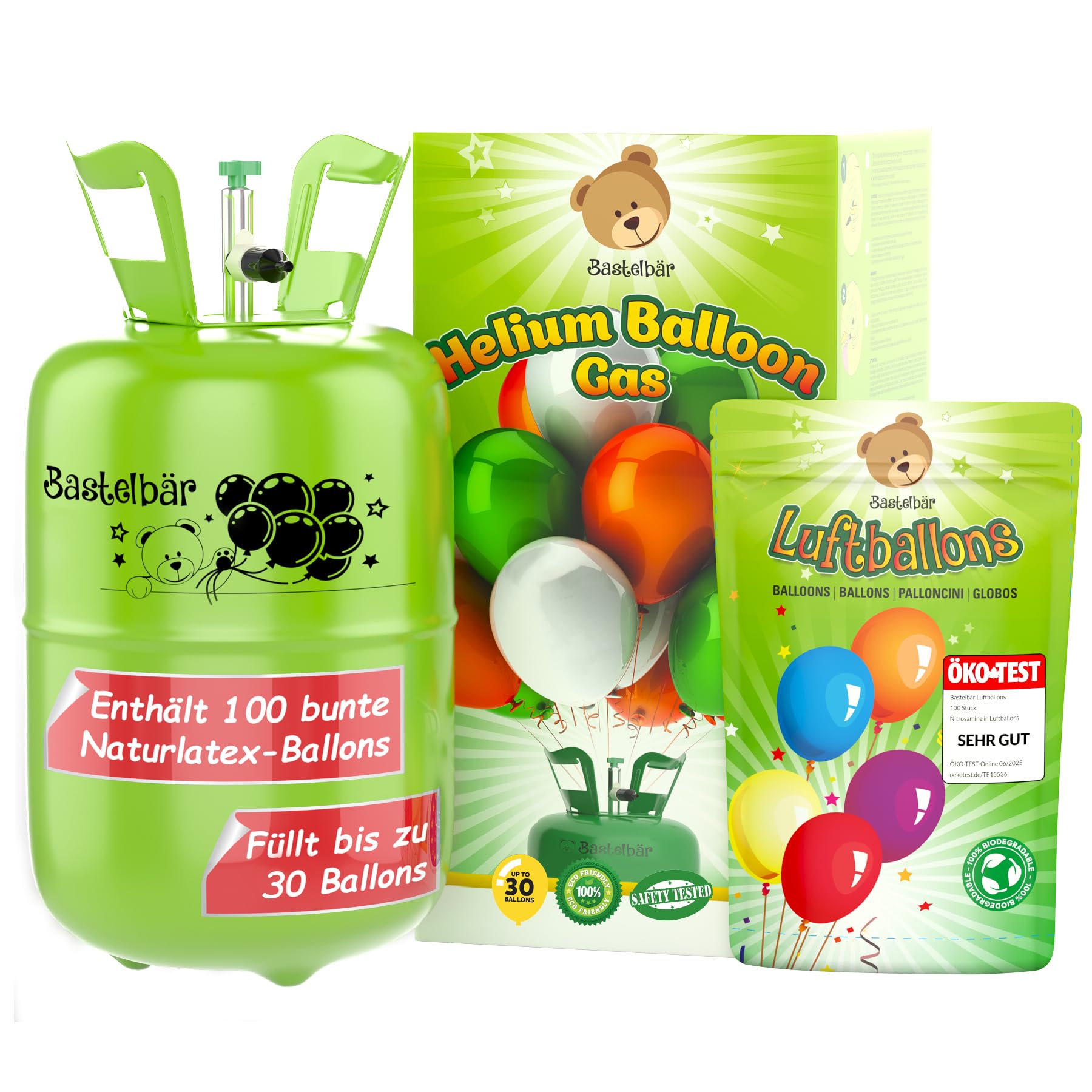 Helium Gasflasche + 100 Luftballons ÖKO-TEST "SEHR GUT" • für ca. 30 Ballons ✓ garantierte 200l Ballongas ✓ Ballons MADE IN EU ✓ Helium Balloon Gas • praktisches Füllsystem für Party, Geburtstag uvm.
