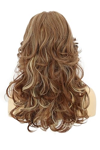 Miniatura 6 de karlery Peluca de plumas de los años 70 para mujer, peluca larga con ondas marrones, estilo disco con reflejos teñidos, disfraz vintage para fiesta,