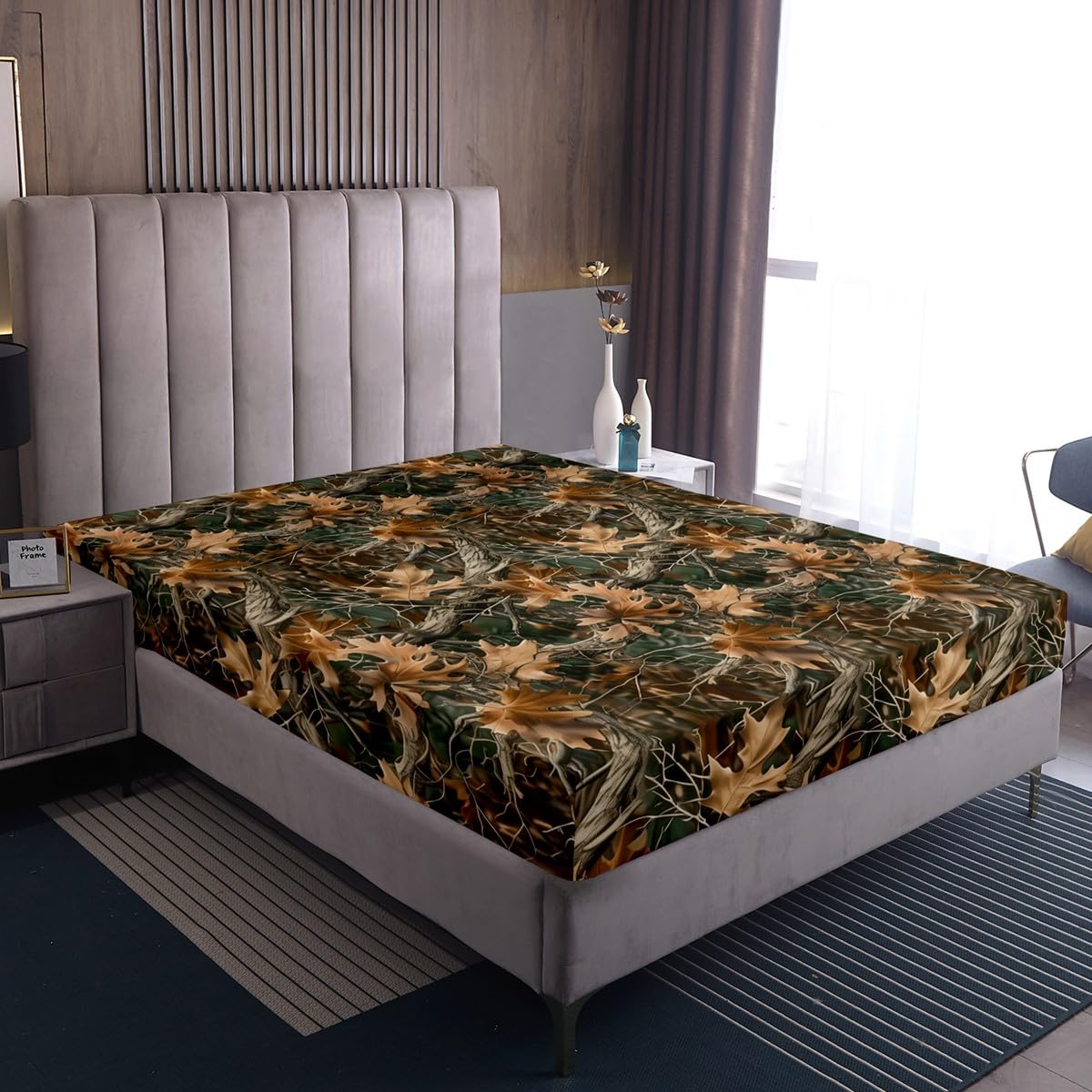 meiyoeat Tree Camo Bed Sheets Set King Size Kid Tree Branches Fitted Sheet with Deep Pocket Boys Girls Teens Nature Theme Bedding Set Breathable Brown Leaf Bedroom Decor Bedclothes