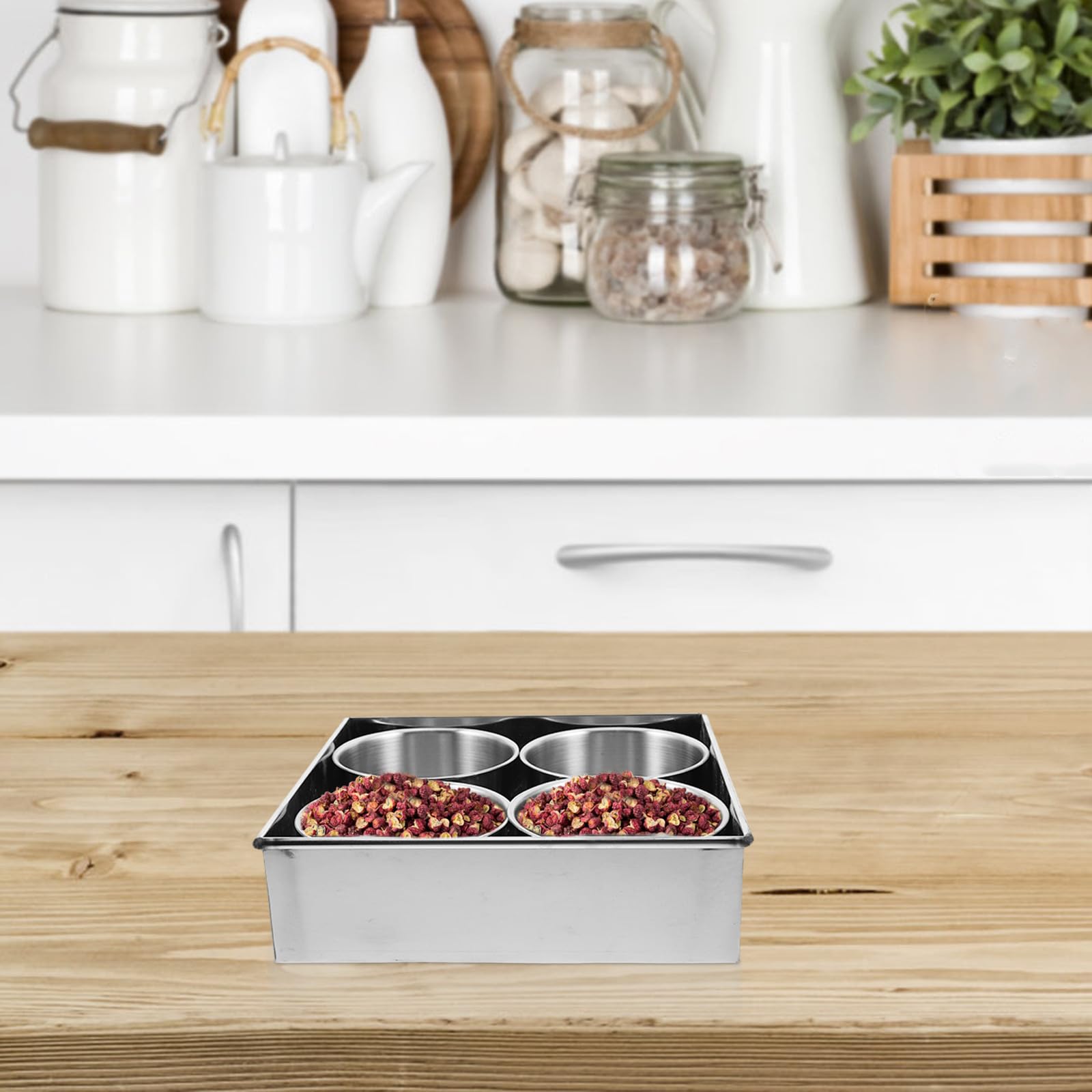 Operitacx Edelstahl Gewürzbehälter mit Vier Fächern Japanischer Küchengewürzhalter Langlebige Haushaltsbox für Soßen und Gewürze Minimalistisches Design für Zuhause und Restaurant