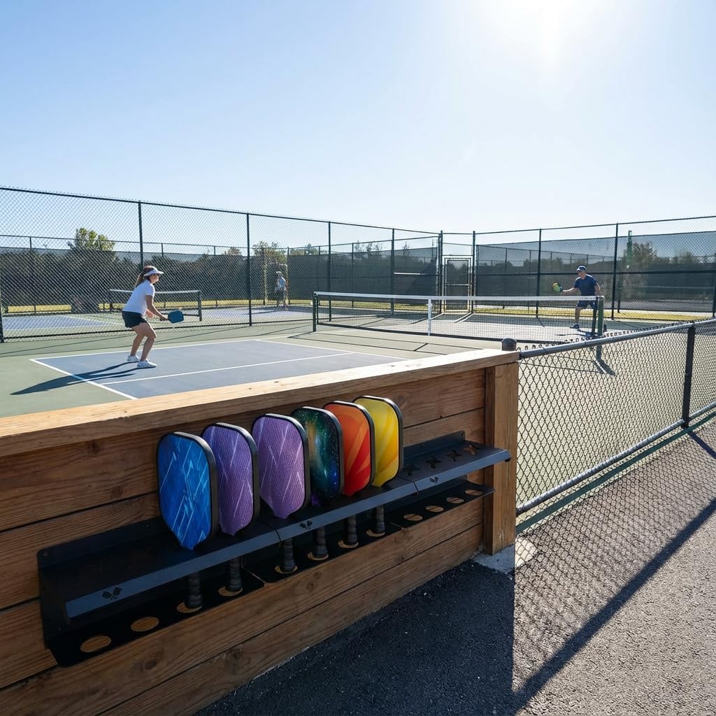 Pickleball Paddle Rack, Wall or Fence Mounted Organizer Holds 4/8/12 Paddles, Expandable Design for Indoor/Outdoor