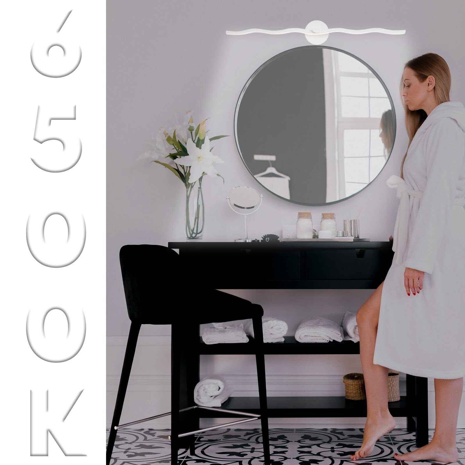 MAKA Lampada Specchio Bagno Led 60 cm 9W 810 Lumen 230V Luce Calda Naturale Fredda Luce Ondulata in Alluminio e PVC Elegante Moderno Facile Installazione Memory Dimmer Impermeabile Schizzi (60 cm)