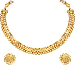 Peora Gold Plated Indian Traditional Choker Necklace with Studded Earrings Jewellery Set Gift For Women & Girls Price In India