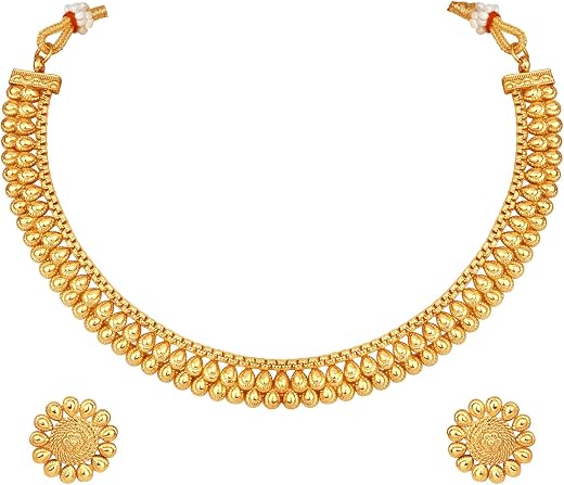 Peora Gold Plated Indian Traditional Choker Necklace with Studded Earrings Jewellery Set Gift For Women & Girls