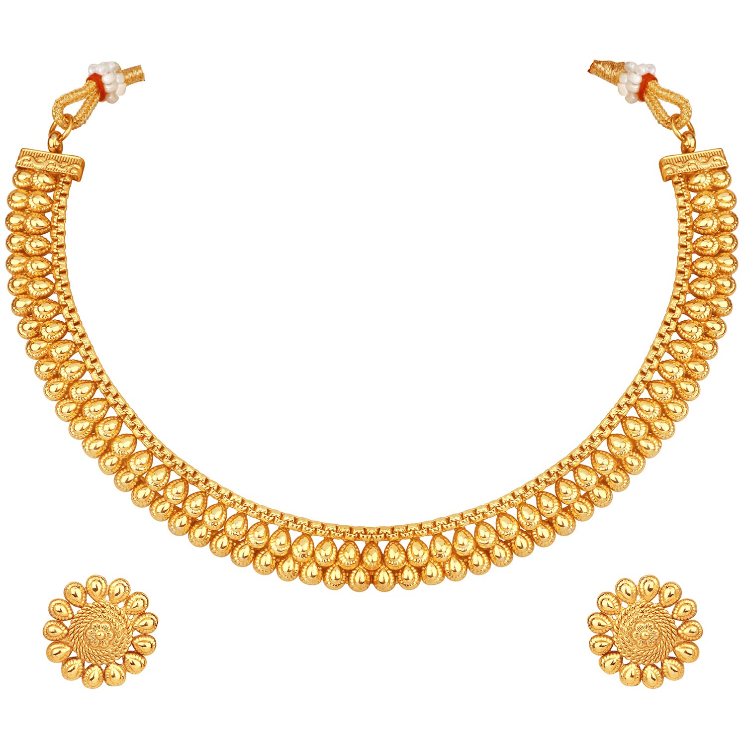 peora Gold Plated Indian Traditional Choker Necklace with Studded Earrings Jewellery Set Gift For Women Girls-picture-35