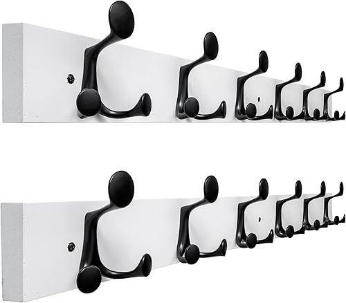 Miniatura 242 de SKOLOO Perchero de madera blanca de 17 pulgadas con 3 ganchos triples, ideal para entradas familiares, aulas y almacenamiento de suministros para