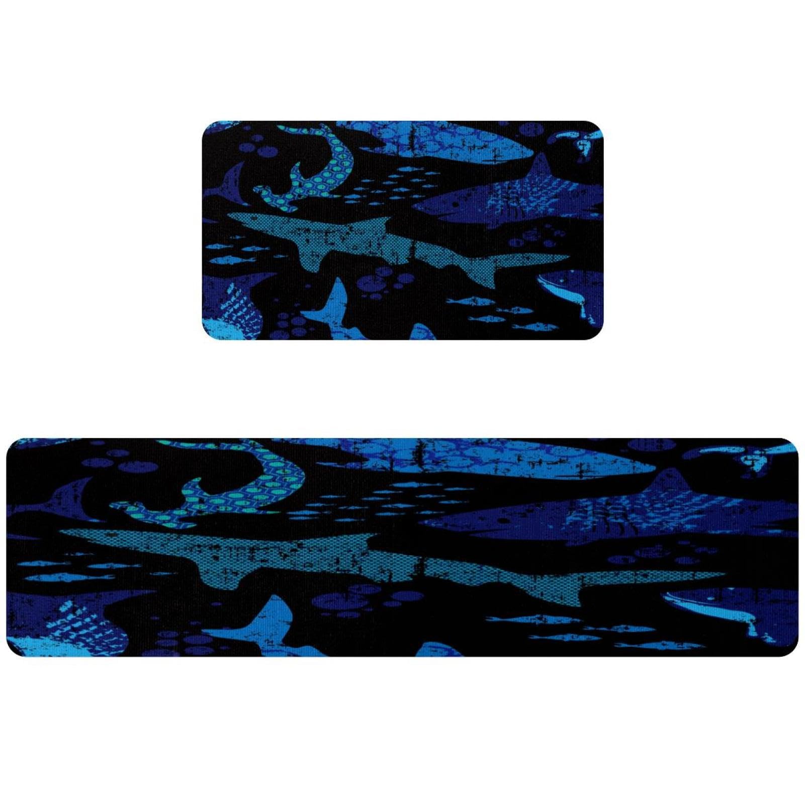 Alfombrilla de cocina absorbente y lavable con tiburones, pack de 2 alfombras antideslizantes