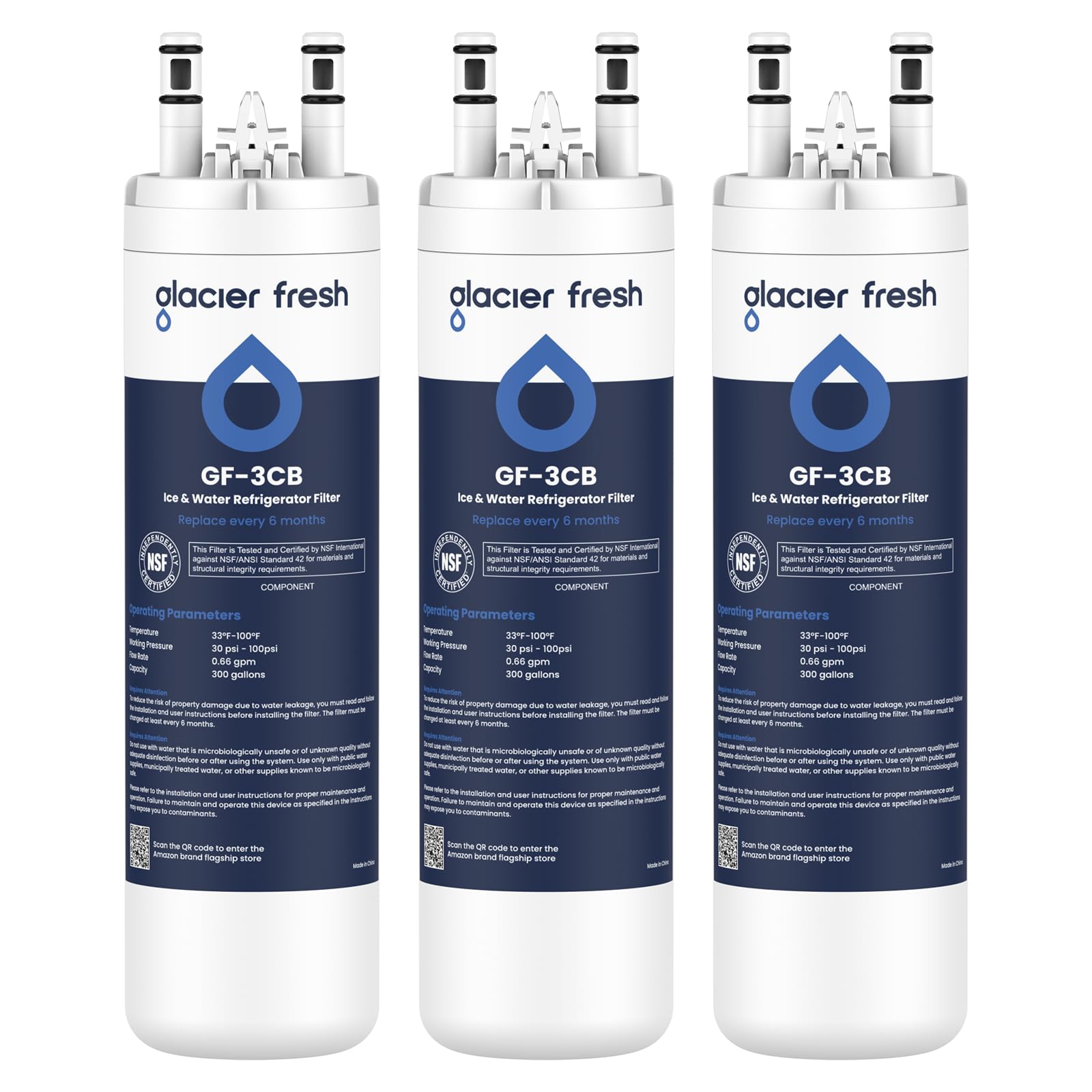 GLACIER FRESH WF3CB Refrigerator Water Filter Replacement for PureSource 3, 706465, WF425, PS3412266, AP4567491, 242017800 Refrigerator Water Filter, Pack of 3