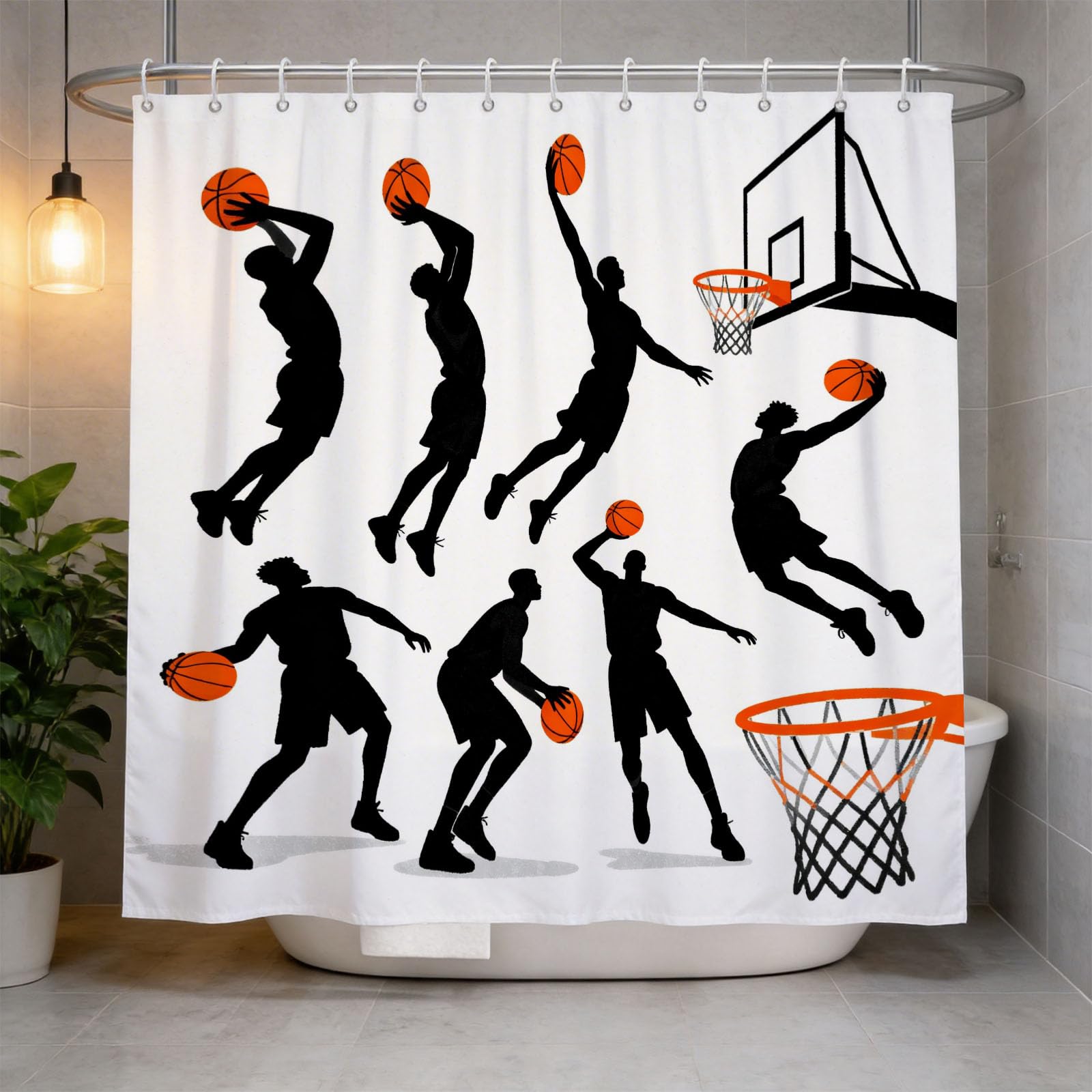 Hongduo 3D Basketball Shower Curtain for Stalls Bathtubs Sport Bathroom Decor Shower Curtain Set Polyester Fabric Waterproof 180x200cm/71X79 Inch with Hooks