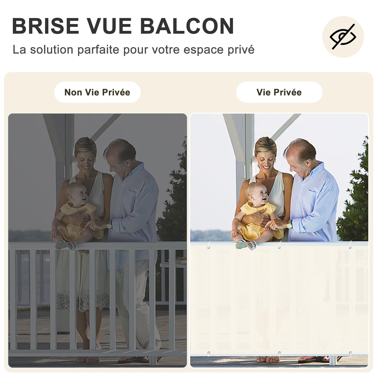 HENG FENG Brise Vue pour Balcon 1x5m,HDPE Cache Balcon,Protection 95% UV, Résistant aux Déchirures et au Vent, avec Attaches de Câble, Crème