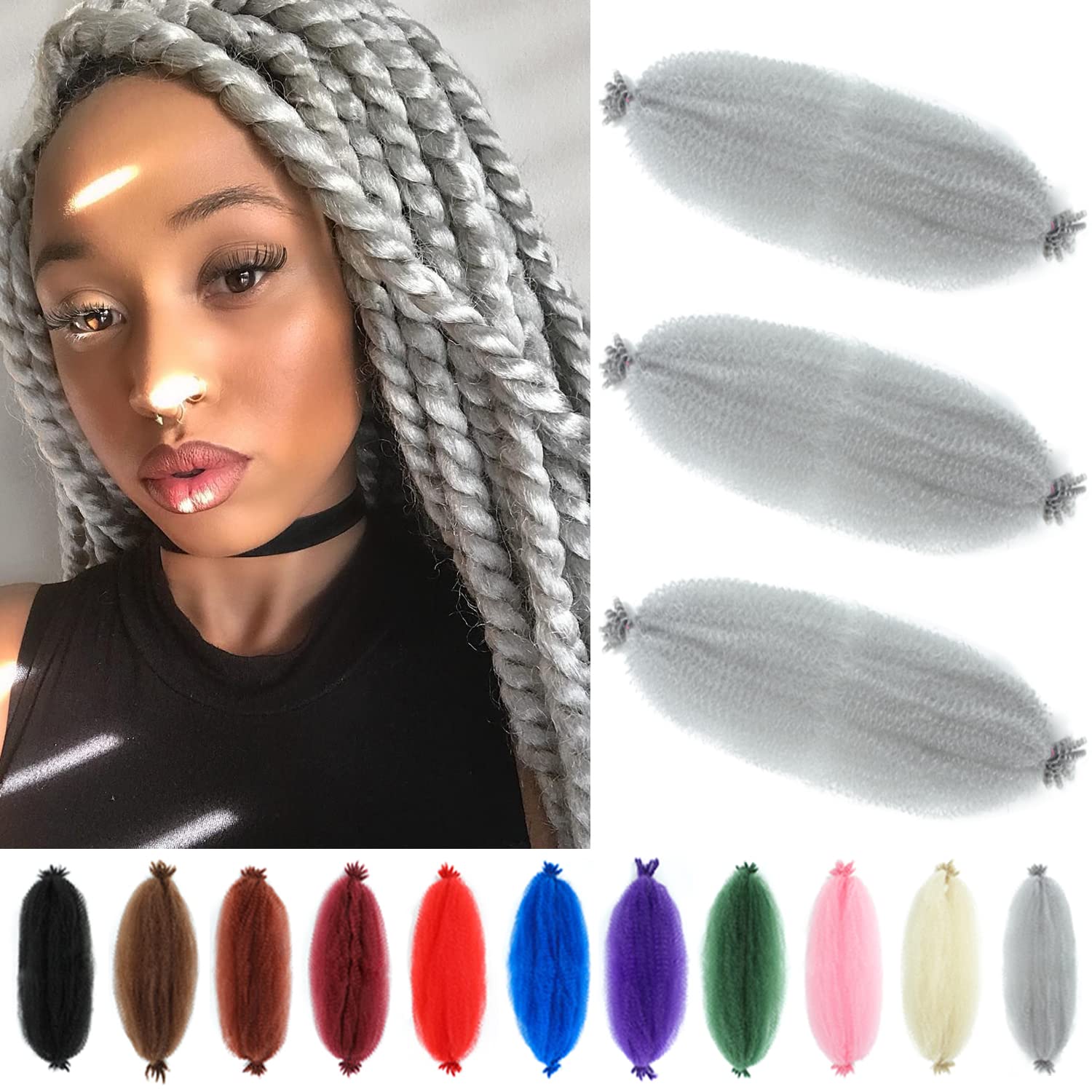 Amazon.com : Springy Afro Twist Hair 12 Inch 3 Packs Grey Color