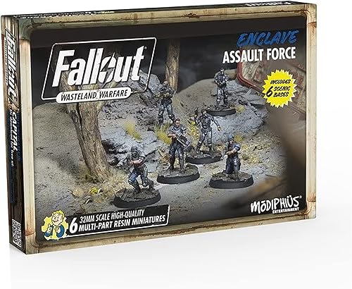 Modiphius Entertainment Ltd Fallout Wasteland Warfare Enclave-Assault Force - 6 miniaturas, figuras de resina de calidad sin pintar de 1.260 in,