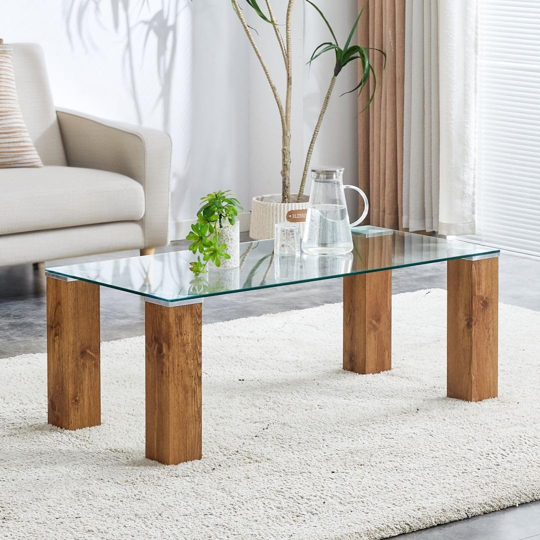 NicBex Coffee Table Modern Tempered Glass Coffee Table with
