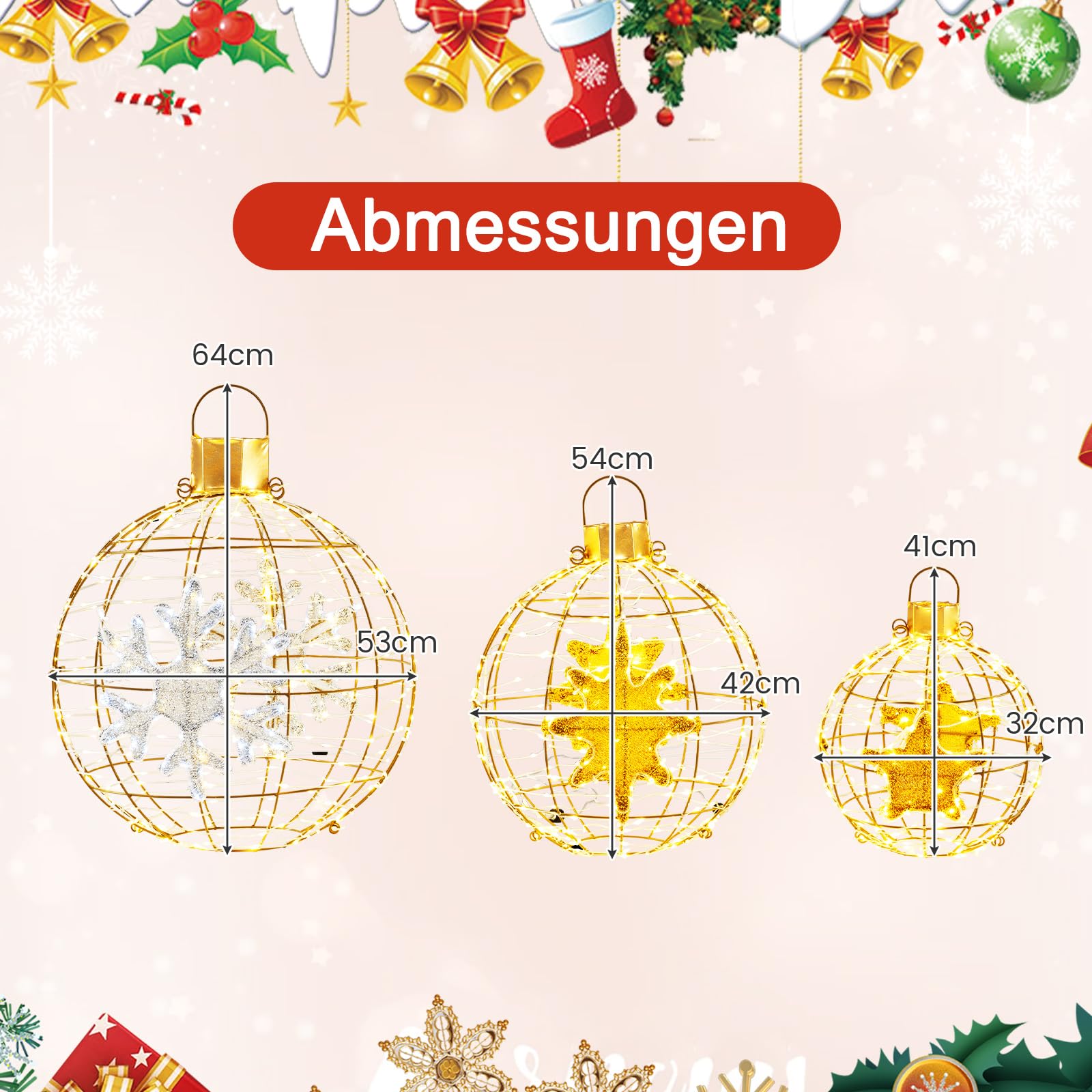 COSTWAY 3er Set LED Dekokugel, Leuchtkugel, Weihnachtsdeko, Weihnachtsbeleuchtung für innen und außen