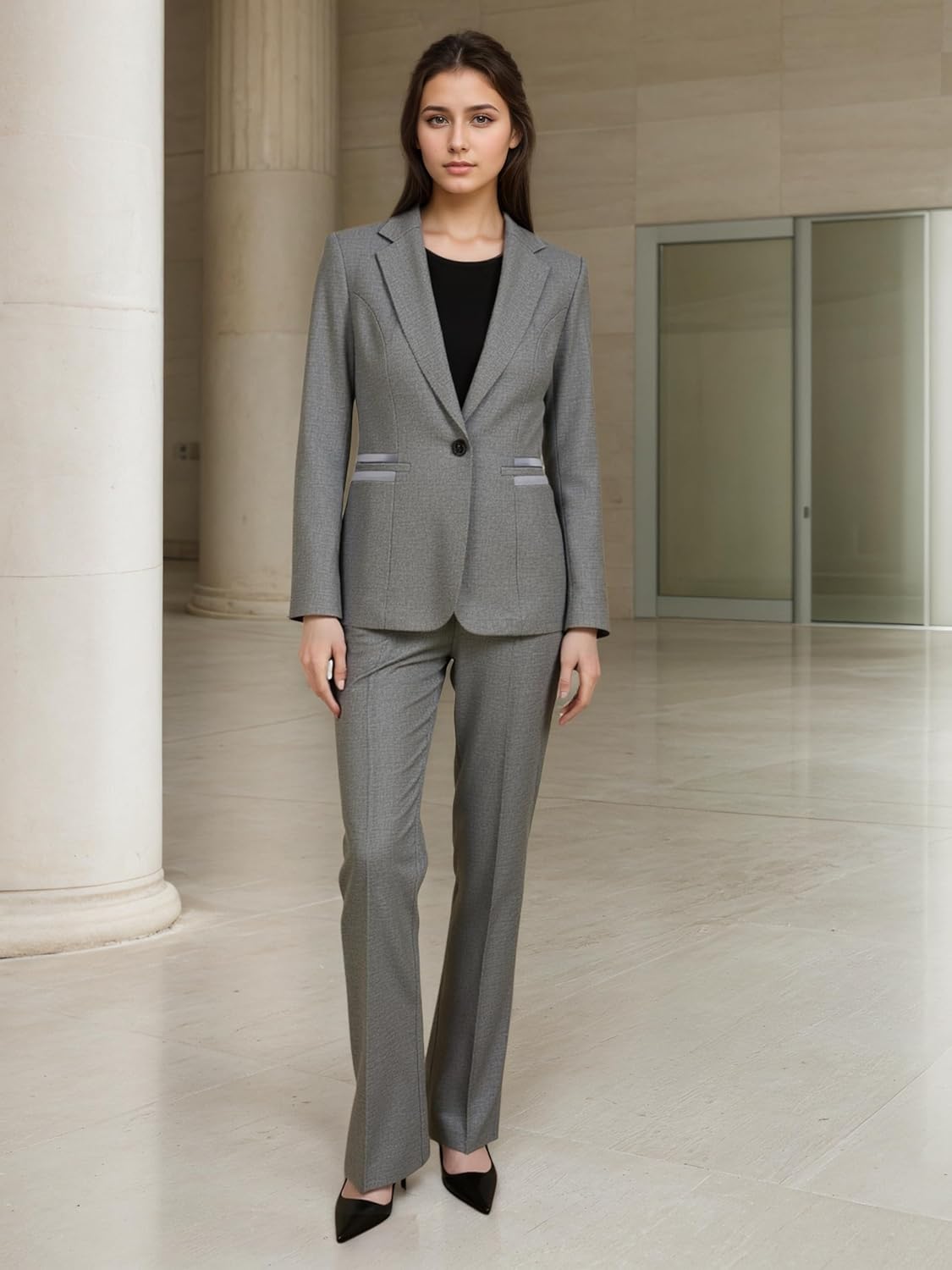 Women's 2 Piece Suit One Button Dressy Blazer Pants Suit Set Business Casual Outfits - Image 3