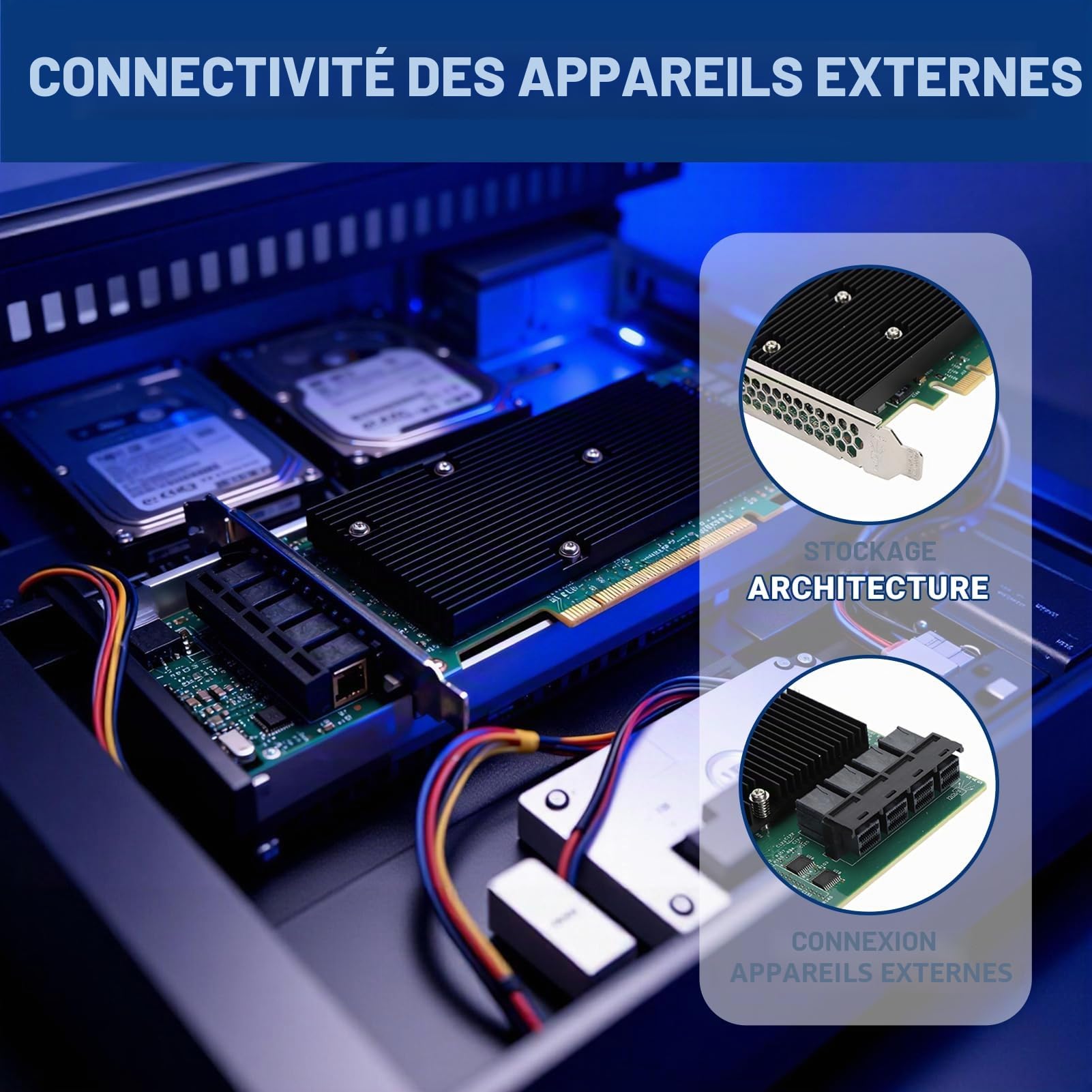 LSI SAS HBA Card, Carte HBA de Contrôleur SAS LSI 9300-16i, PCIe Ethernet Network Card, Contrôleur de Port 16SAS 12 Gbit/s Haute Vitesse, pour Windows Linux VMware Freebsd