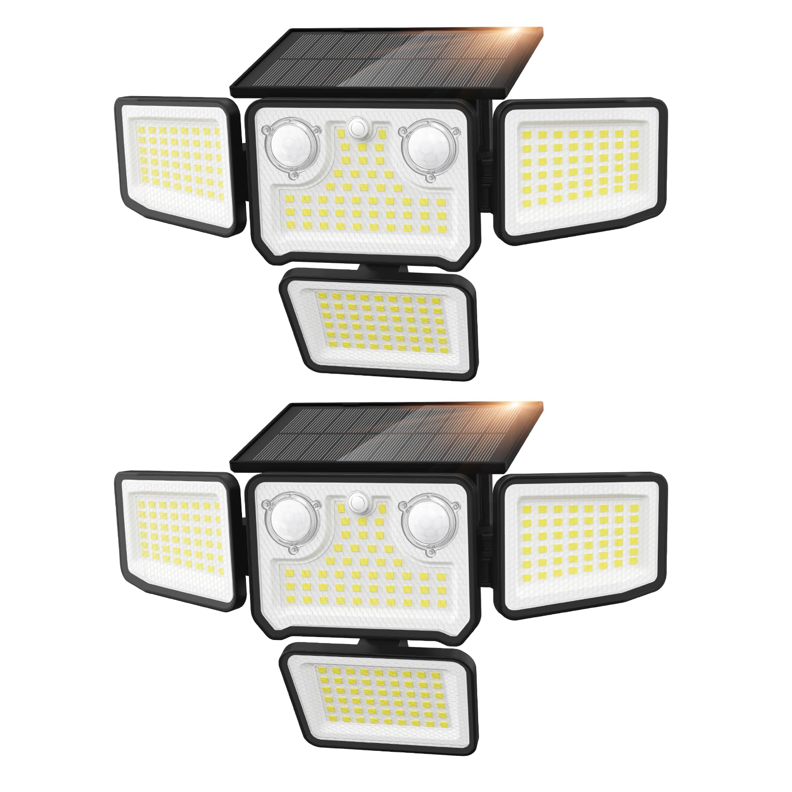 Solarleuchten für den Außenbereich, wasserdicht, 254 LEDs, 3000 lm, Solar-Flutlichter für den Außenbereich, mit 2 Bewegungsmeldern, 4 Köpfen, Solar-Sicherheitsleuchten mit Fernbedienung für