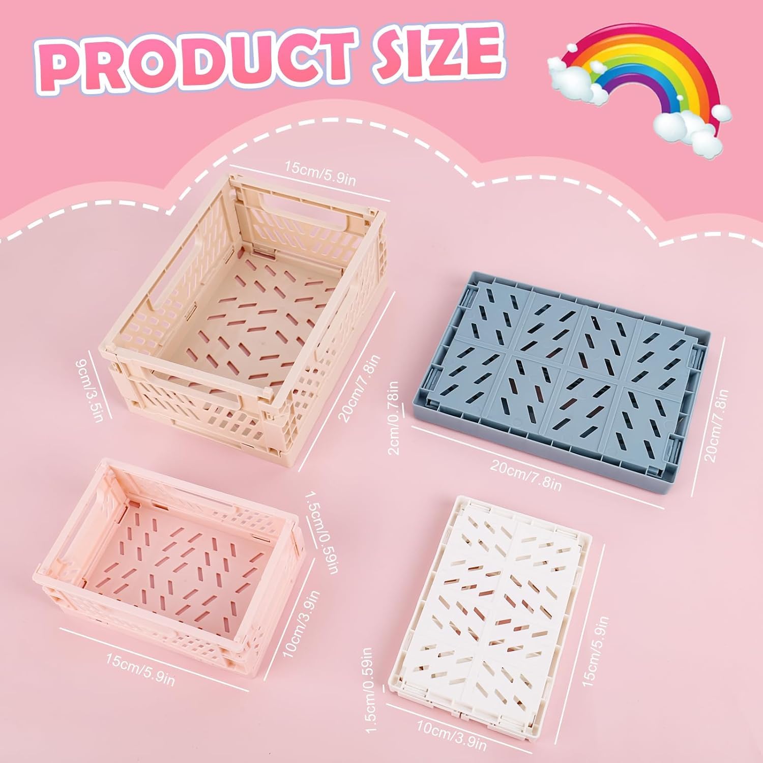 Scatola pieghevole da 5 pezzi, in plastica (20,5 x 15 x 9 cm) e (15,5 x 10 x 6 cm), per cucina, camera da letto, ufficio