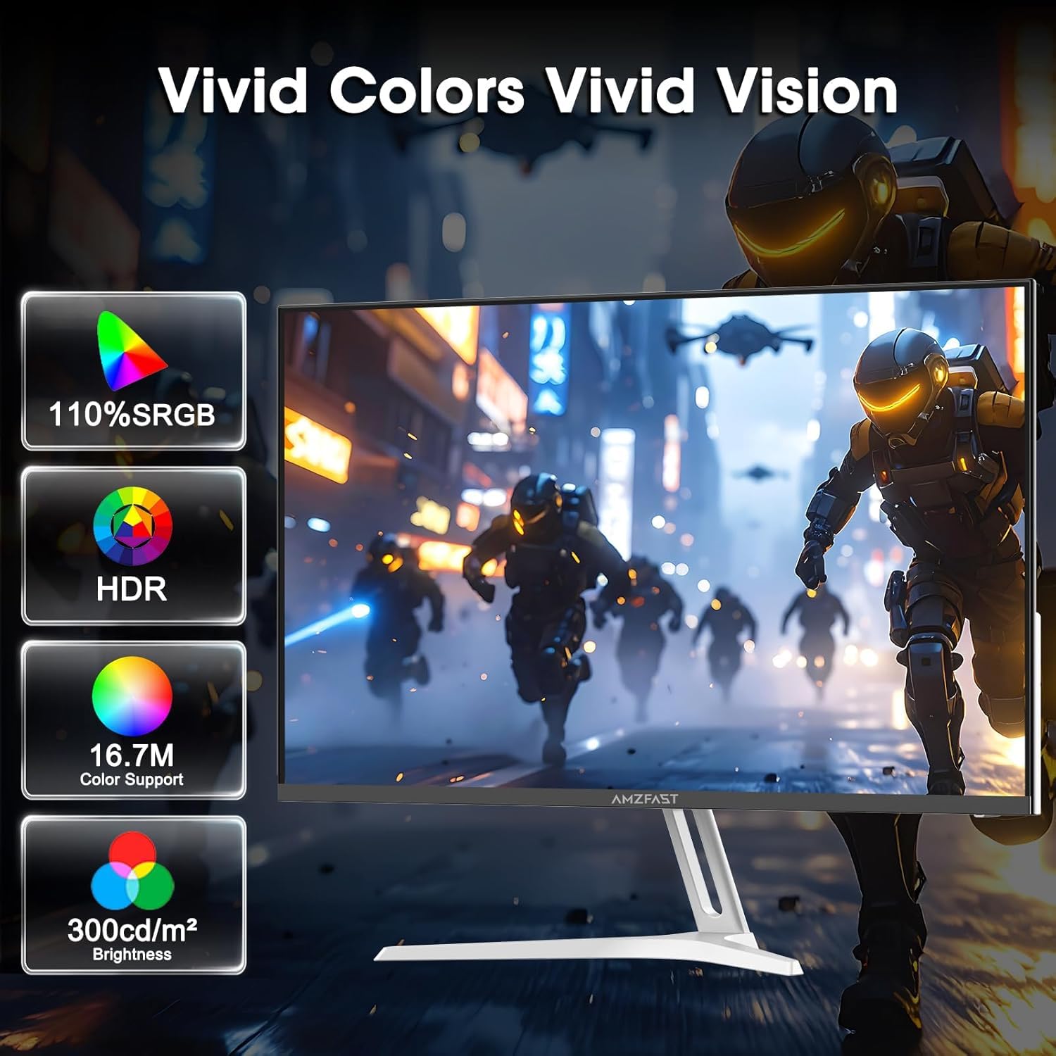 Amzfast 24-inch Gaming Monitor, 1920x1080 Full HD, 200Hz, Fast IPS, 1ms MPRT, Adaptive Sync, HDR, 110% sRGB, Ai Crosshair, Ultra-Thin, HDMI 2.0 & DP 1.4, VESA 75x75mm, AMZG24X1W — view 5