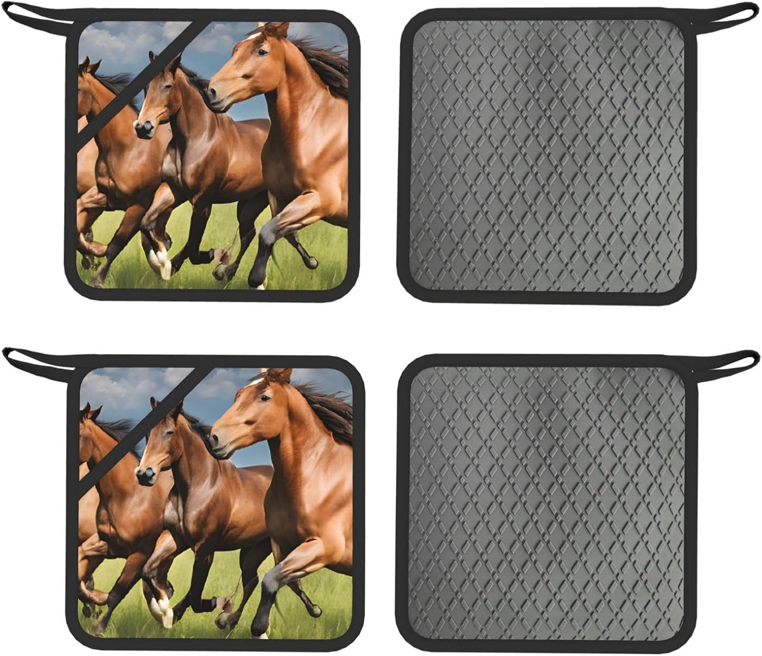 Horses Oven Mitts and Pot Holders Set of 4 Heat Resistant Kitchen Gloves with Silicone Palm Hot Pads for Baking Cooking Grilling BBQ