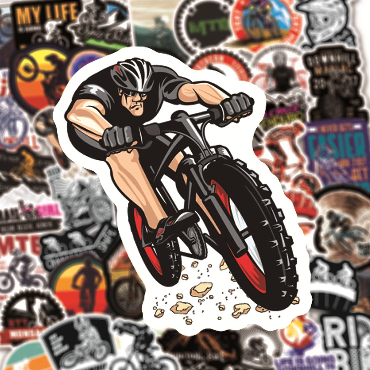 Bicycle Sticker Pack, 50 Pieces Vinyl Decals for Mountain Bikes Road Bikes, BMX, Helmets, Water Bottles, Bicycle Stickers, 7 x 8 x 1 cm - Image 3