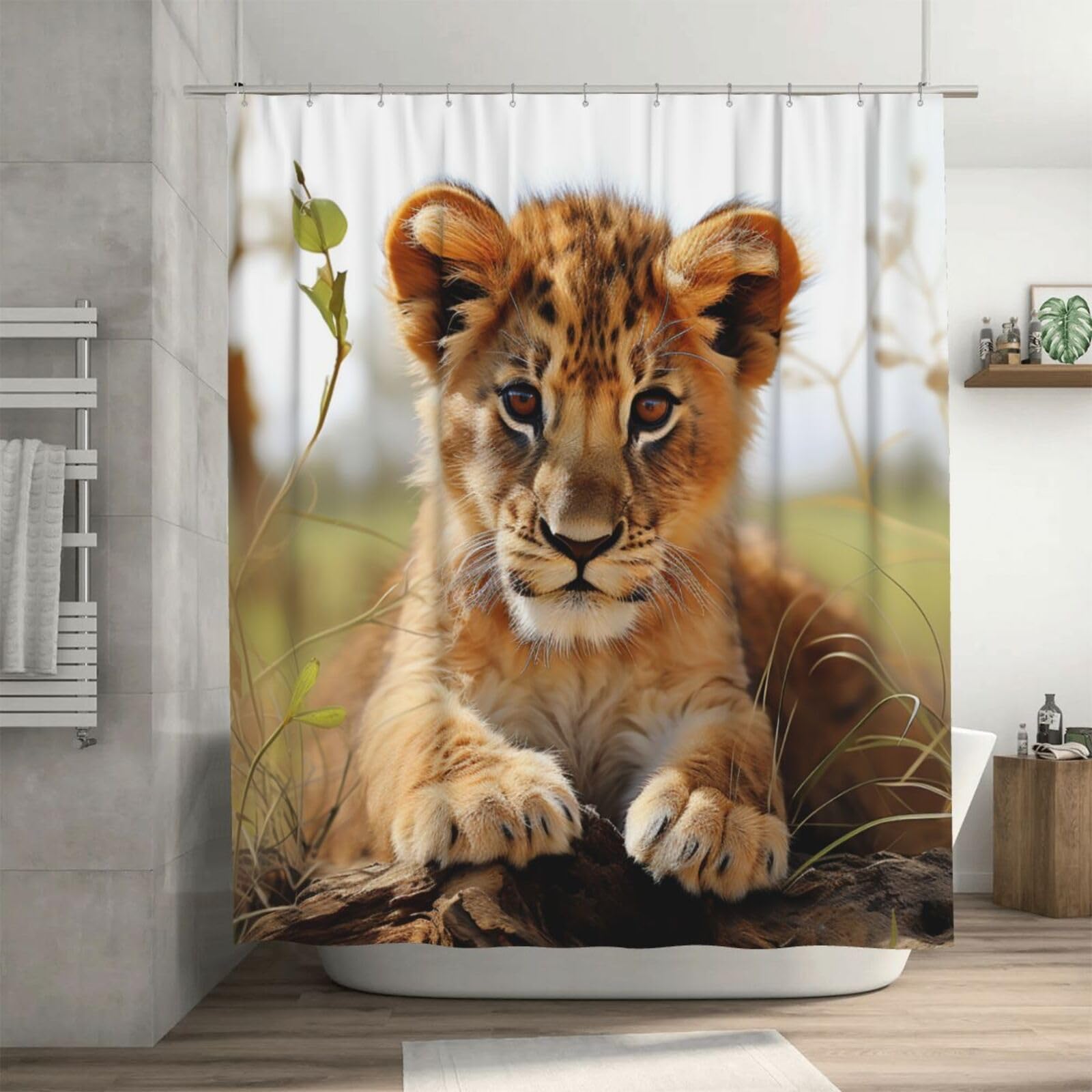 Rideau de douche lion mignon pour décorer une salle de bain familiale ludique
