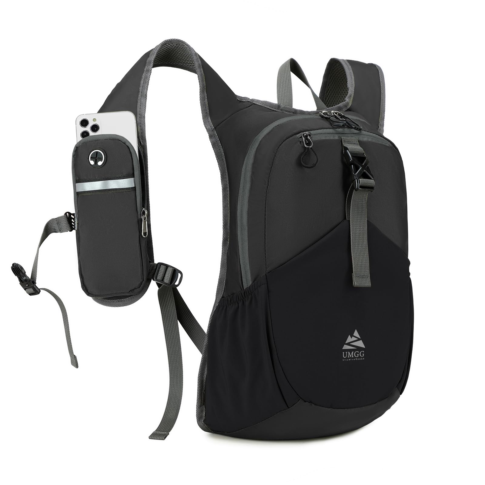 15L Wanderrucksack Kleiner Damen Herren Leichter Faltbarer Daypack Tagesrucksack Trekkingrucksack für Camping Outdoor Reisen, Schwarz