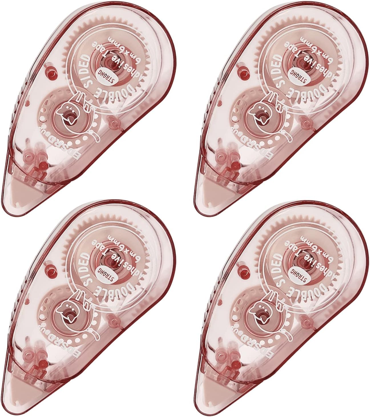 Total 4pcs Double Sided Glue Tape Dispenser Runner - Acid Free & Archival-Safe, Permanent Adhesive for Crafts, Photo-Safe & Card Making - 6m X 6mm (Pink)