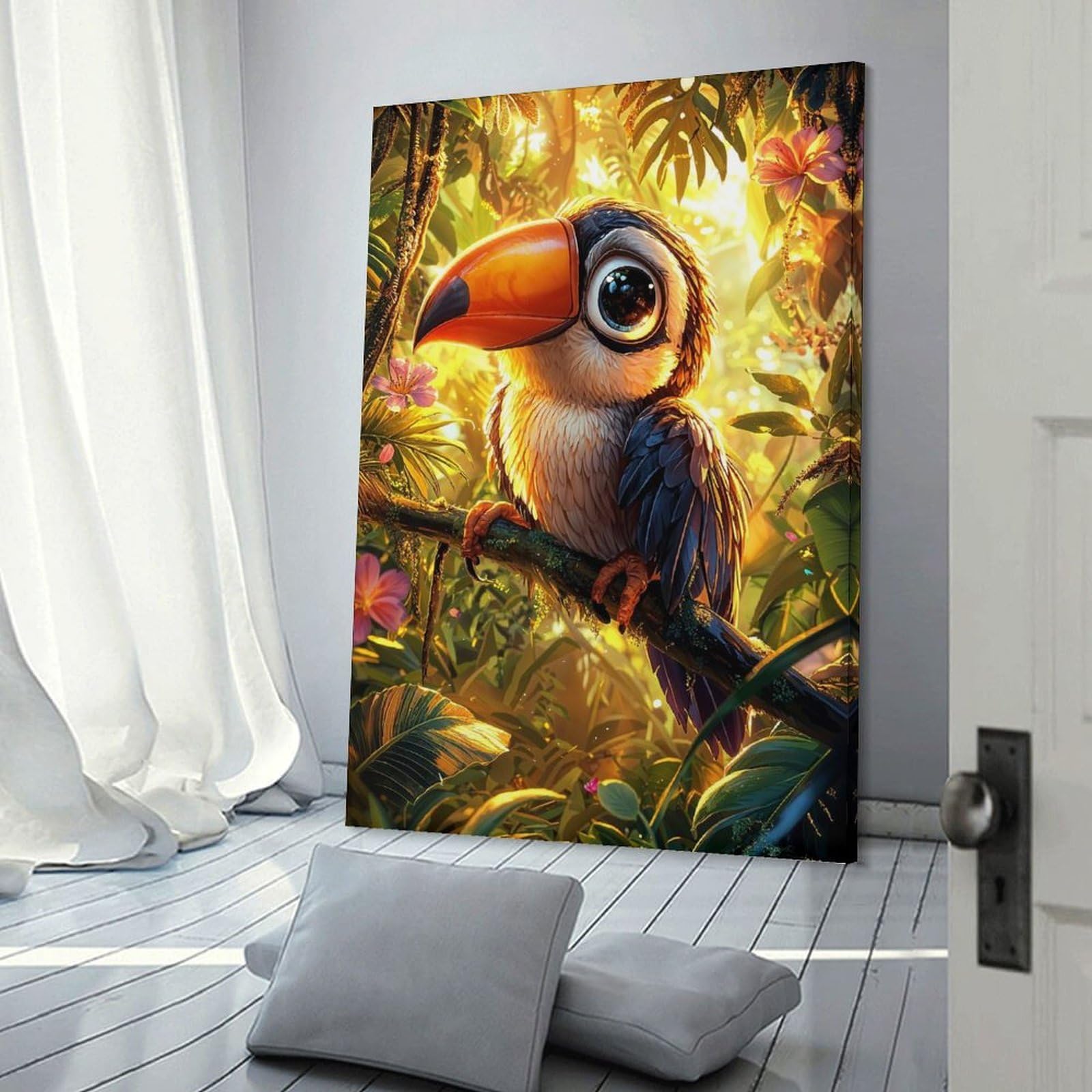 Junmoney Cute Toucan in Jungle Wall Art Print, 24x36inch(60x90cm), for Office, Study Or Home Workspace, Decorative Artwork for Productive Spaces