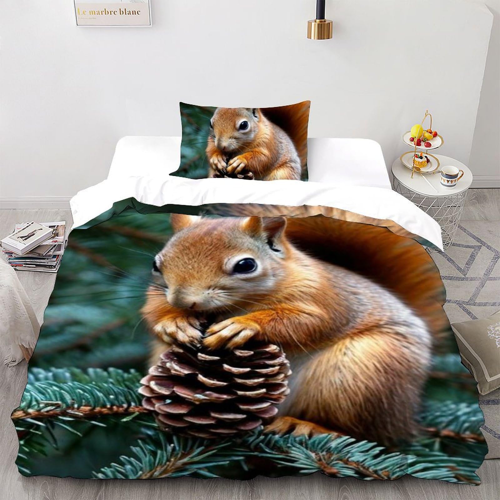 Housse de couette écureuil imprimé 3D, le cadeau idéal en microfibre pour lit d'enfant