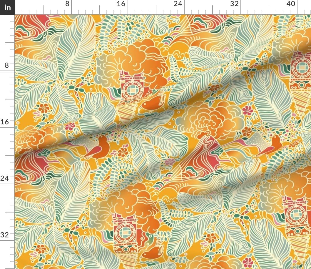 Spoonflower Fabric - Hawaii Trip Earth Green Red Orange Jungle Tropical Cloud Printed on Petal Signature Cotton Fabric by The Yard - Sewing Quilting Apparel Crafts Decor