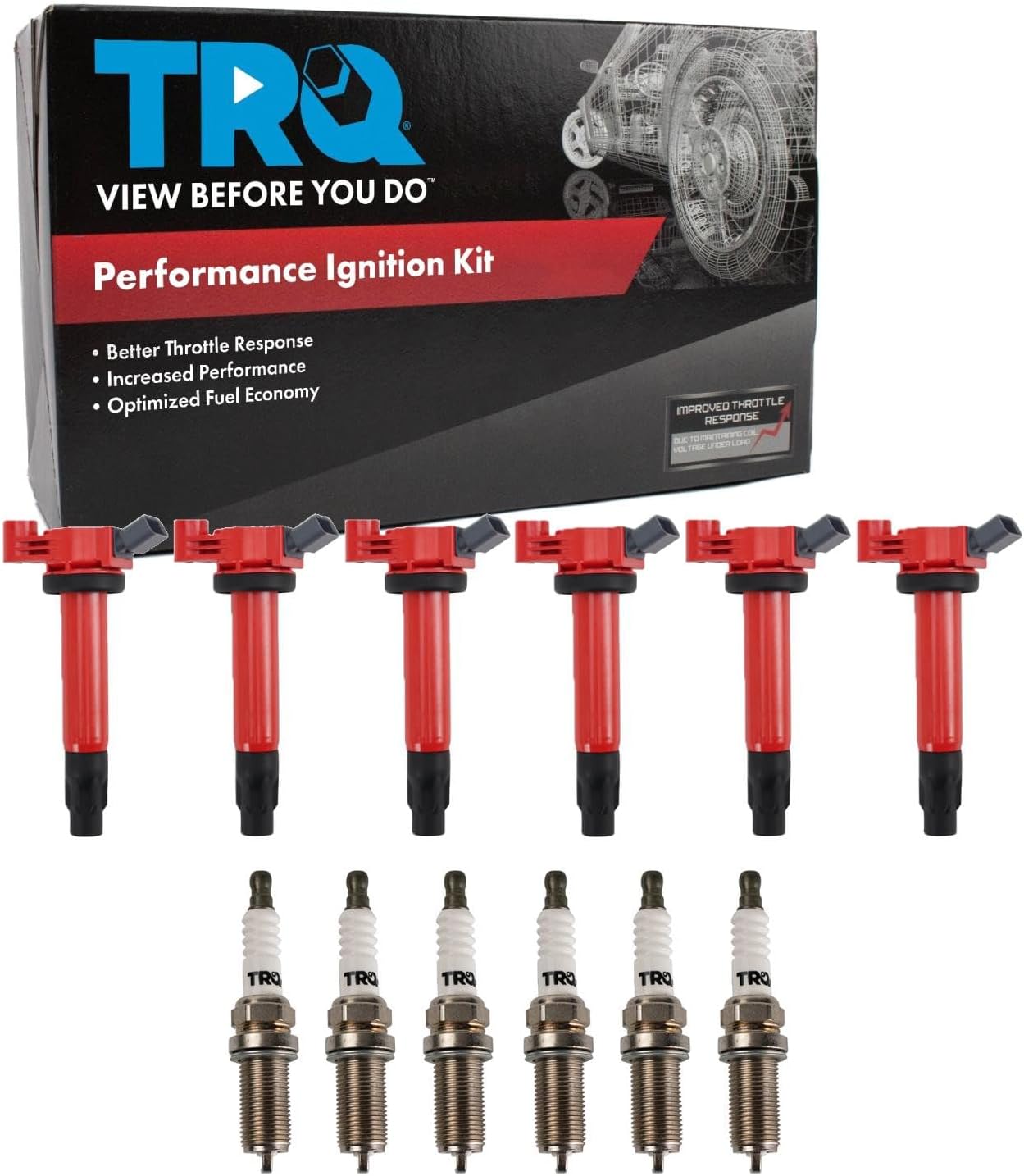 TRQ Ignition Coil and Spark Plug Kit 12 Piece Coil on Plug Compatible with 2004-2006 Lexus ES330 RX330 2006-2008 RX400h 2004-2006 Toyota Camry Highlander Sienna Solara 2007-2008 Highlander Solara