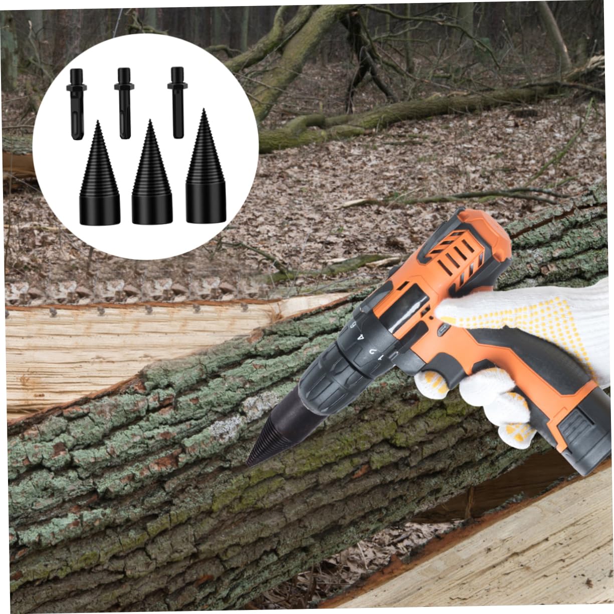 Foret à Fendre le Bois 3 Pièces Conique en Acier Noir
