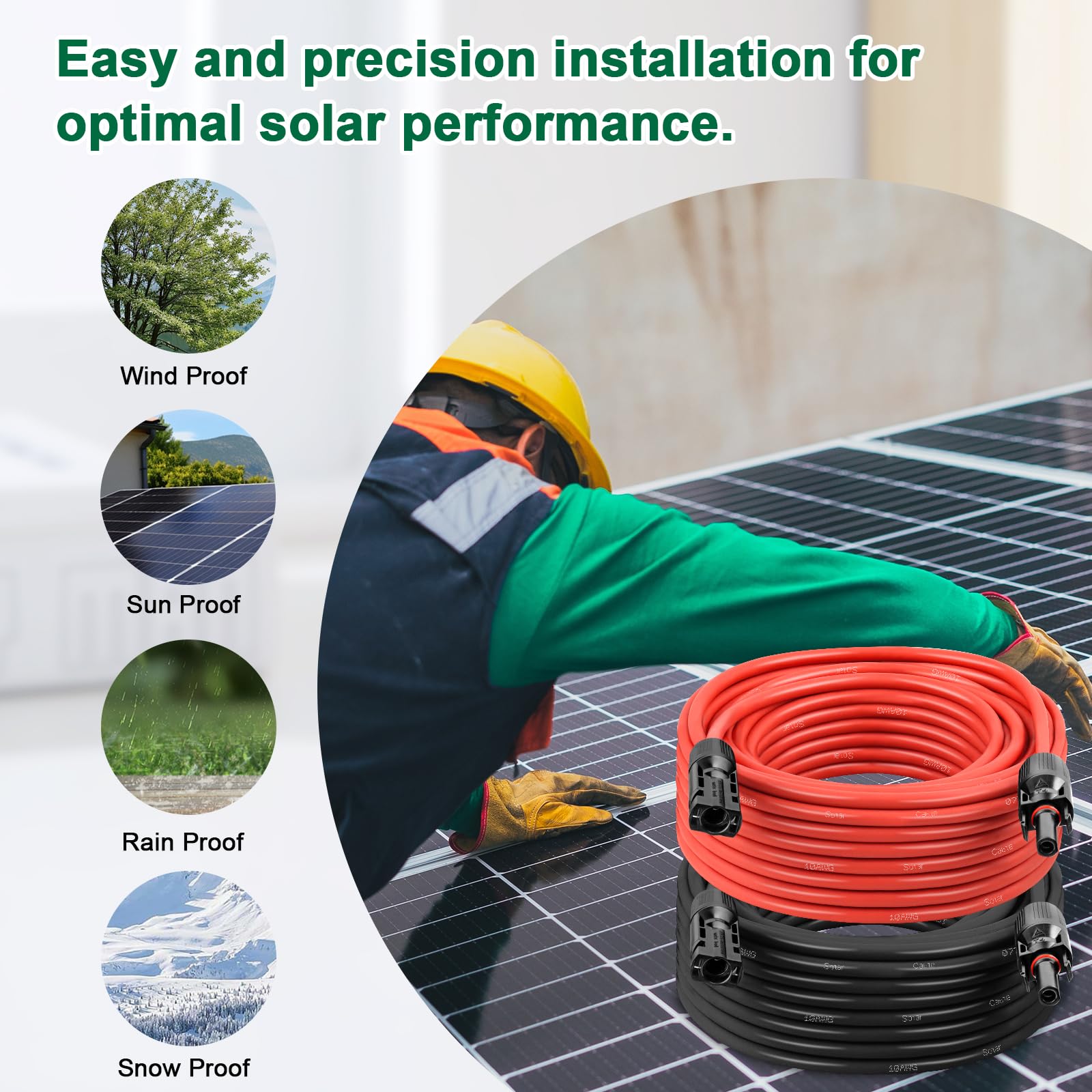 Cable de extensión para panel solar, cable solar de calibre 10 de 75 pies, cable fotovoltaico de calibre 10 con conector impermeable hembra y macho para RV, sistemas fotovoltaicos, hogar, barco