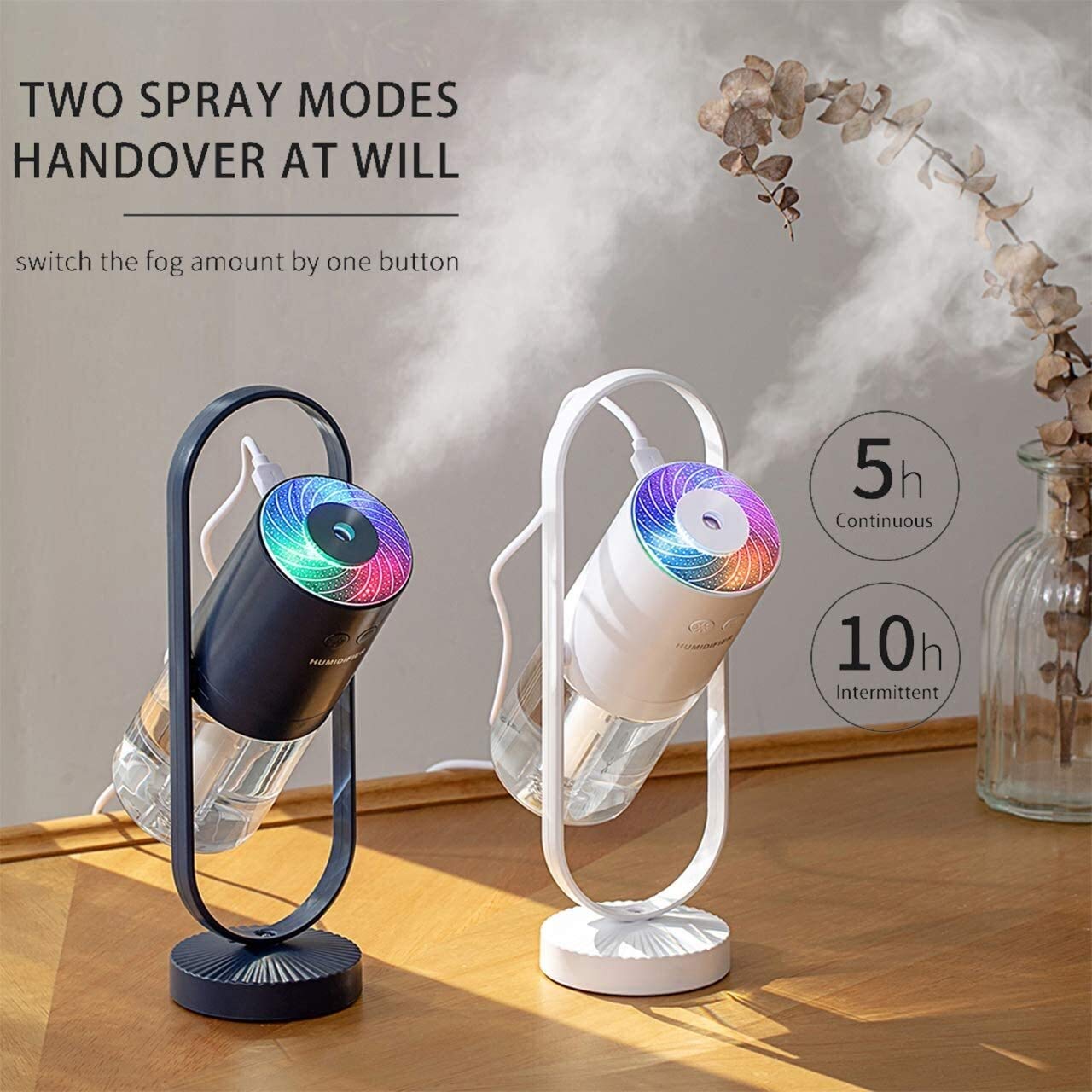 Domésticos Humidificador de humidificador de humidificador de Niebla frío con luz LED, humidificador de Aire portátil USB estático(Bianco)